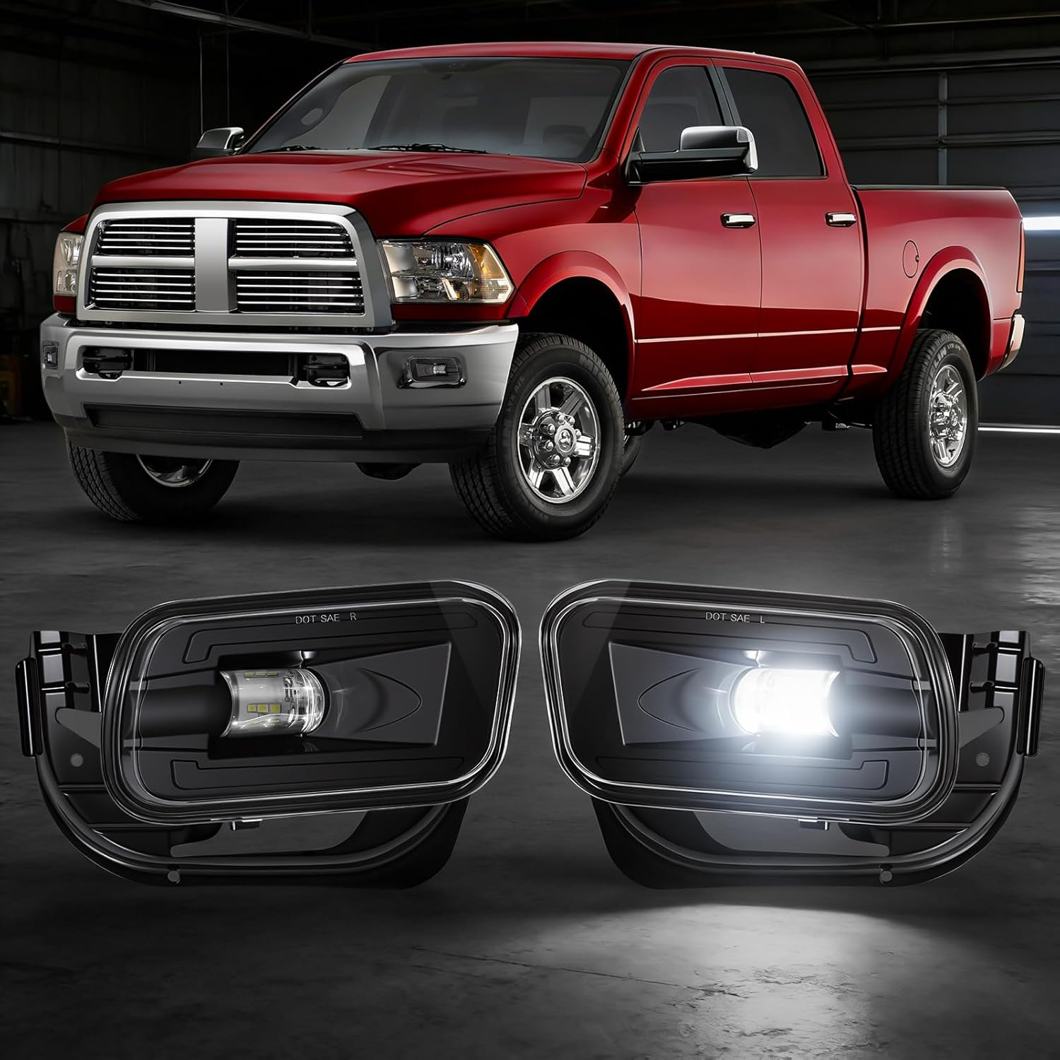 MCOOO Full LED Fog Lights with Lens Fit for 2009-2012 Dodge Ram 1500,2010-2018 Ram 2500 3500 Pickup Truck Fog Light Assembly, Upgrade and Modified Direct Replacement Len Fog Lamps 1 Pair, Black