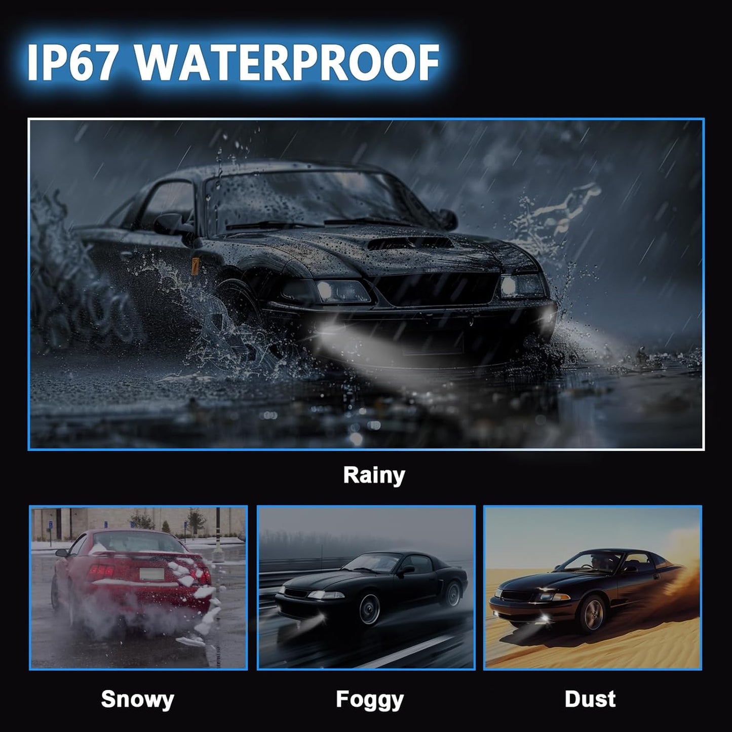 mcooo Fog Lights Assembly Compatible with 1999-2004 Ford Mustang, Bumper Driving Fog lamp Assembly Replacement (LED Fog Lights)