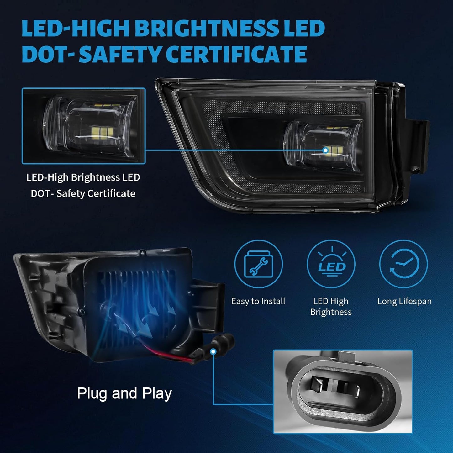 mcooo LED Fog Lights fit for Toyota 4Runner 2003 2004 2005, Front Driving Fog Lamps Assembly Replacement Kit (LED Fog Lights)