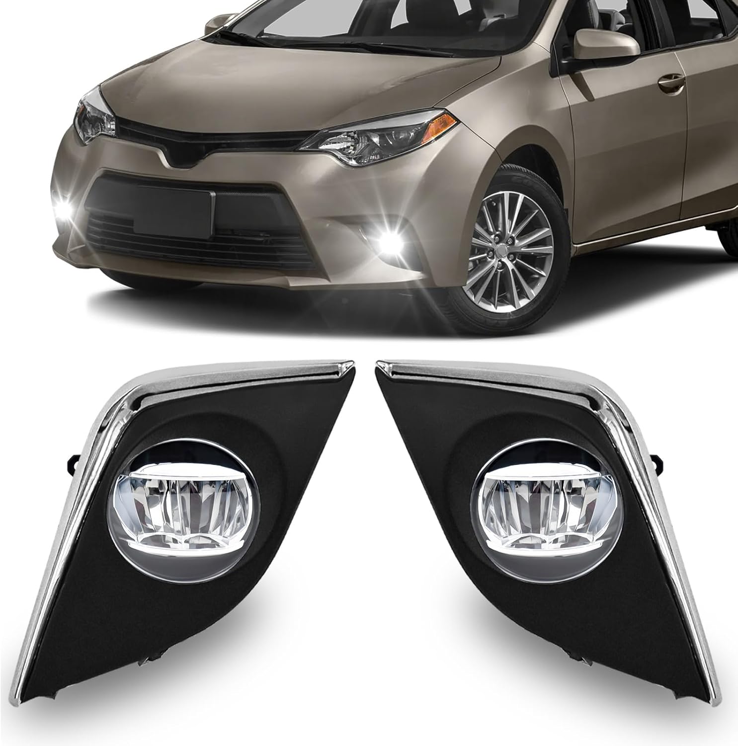 Mcooo Fog Lights Assembly Compatible with 2014 2015 2016 Corolla/Altis CE ECO L LE, Bumper Driving Fog lamp Assembly Replacement (LED Fog Lights)
