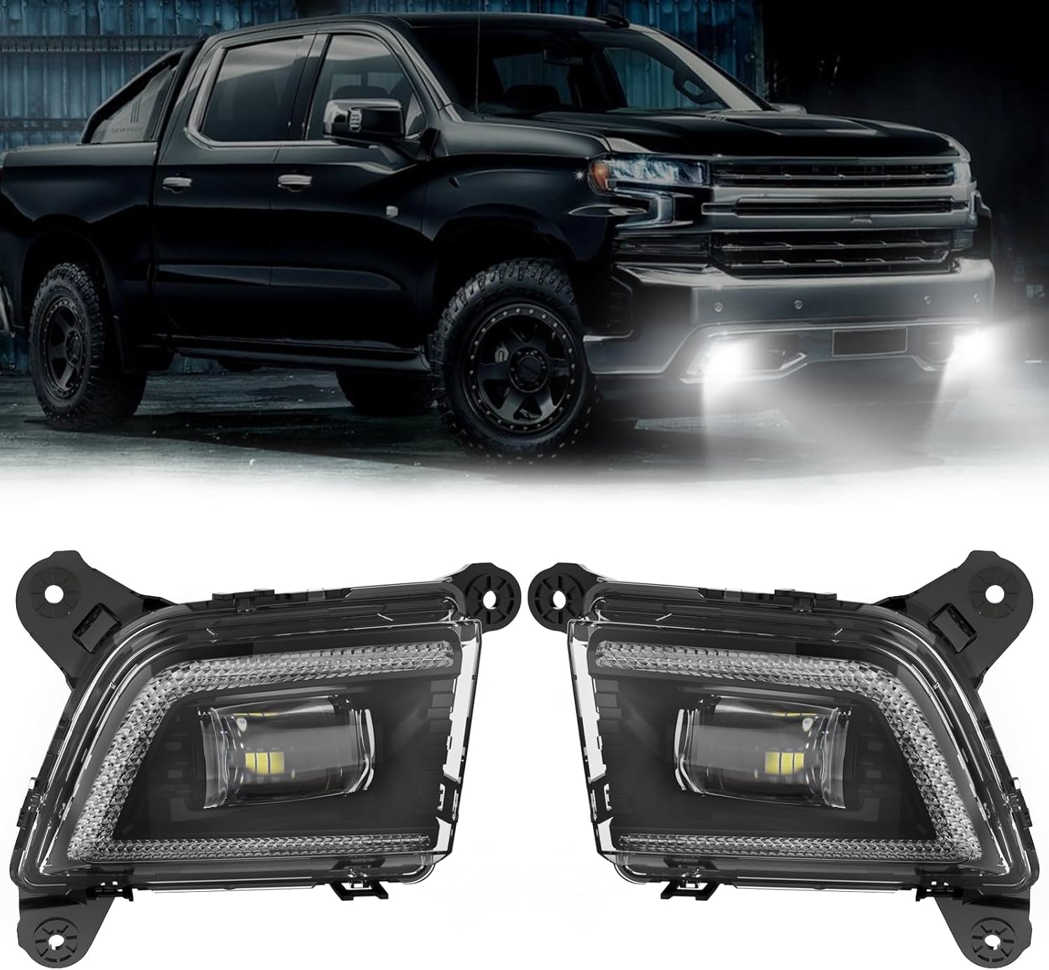 Mcooo LED Fog Lights for 2019-2023 Chevrolet Silverado 1500 2500HD 3500HD with DRL and Dynamic Turn Signal, LED Fog Light Assembly Replacement Lamp Kit with Start-up Animation, Clear Lens