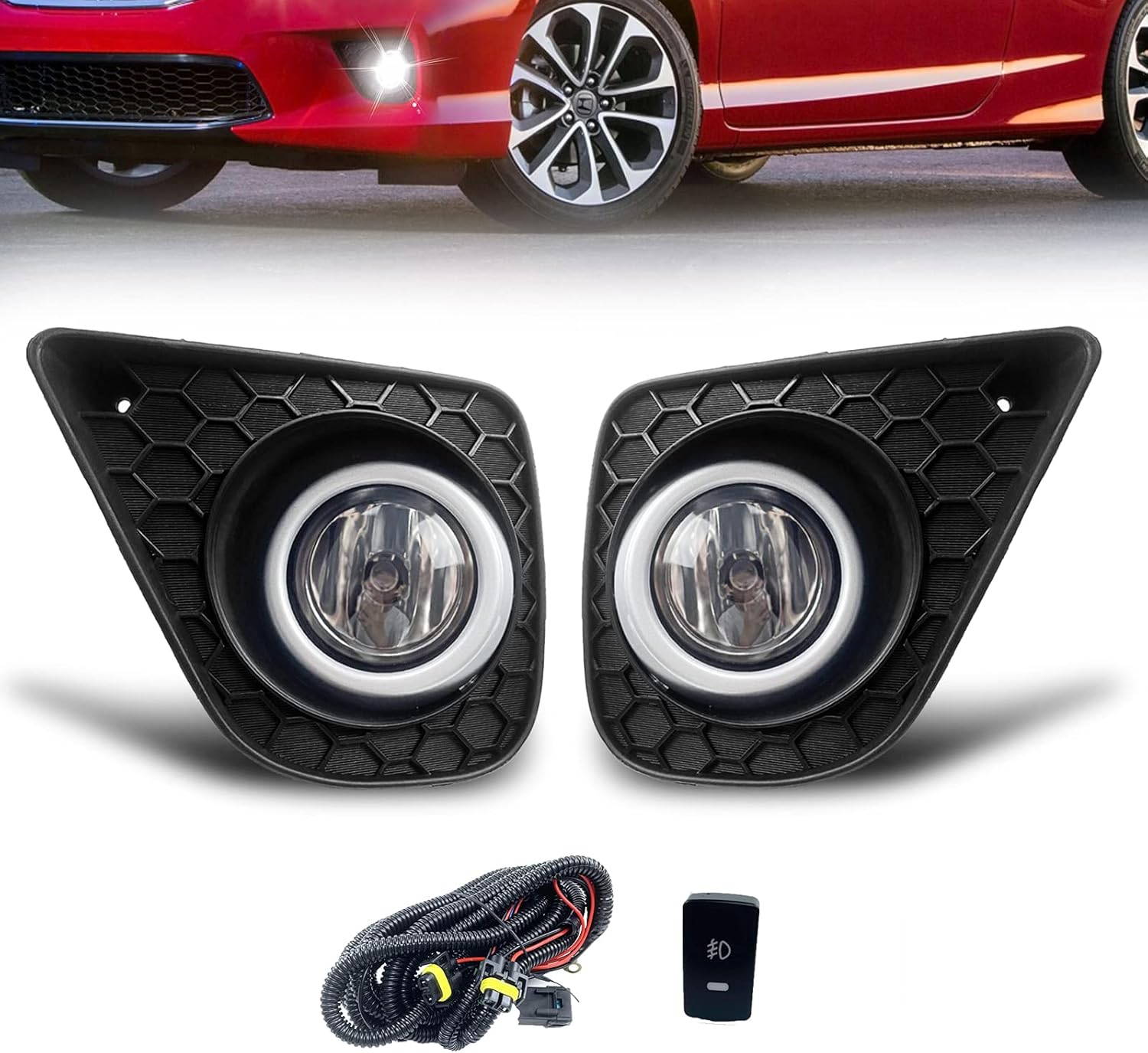 Mcooo Fog Lights Assembly Compatible with 2013 2014 2015 Honda Accord Coupe, Front Bumper Driving Fog Lamp Kits, Driver & Passenger Side, IP67 Waterproof & Plug-And-Play