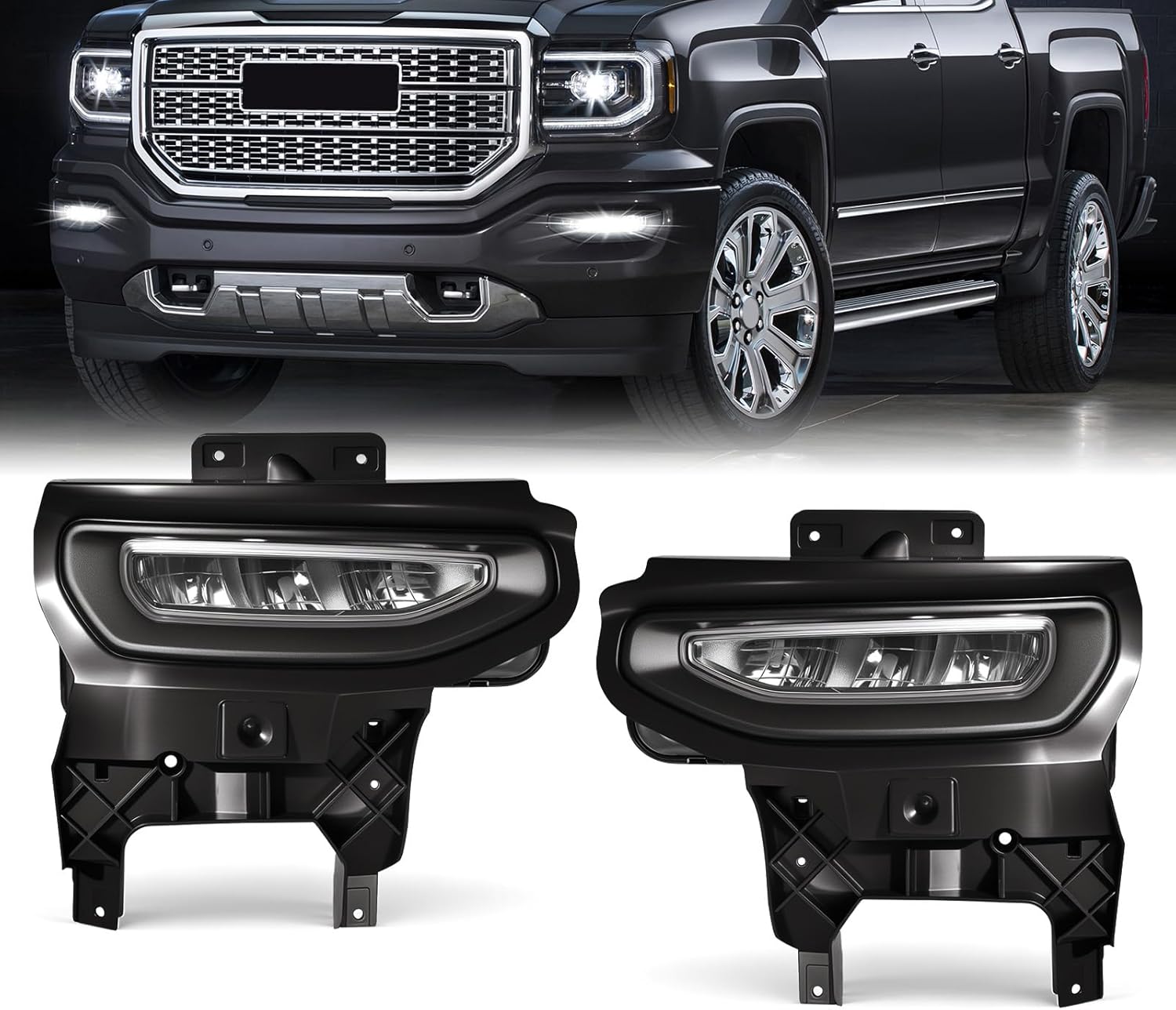 Mcooo LED Fog Lights-For 2016 2017 2018 GMC Sierra 1500, Fog Light Assembly Replacement, IP67 Waterproof, Clear Lens,Exclude Fog Wiring Harness