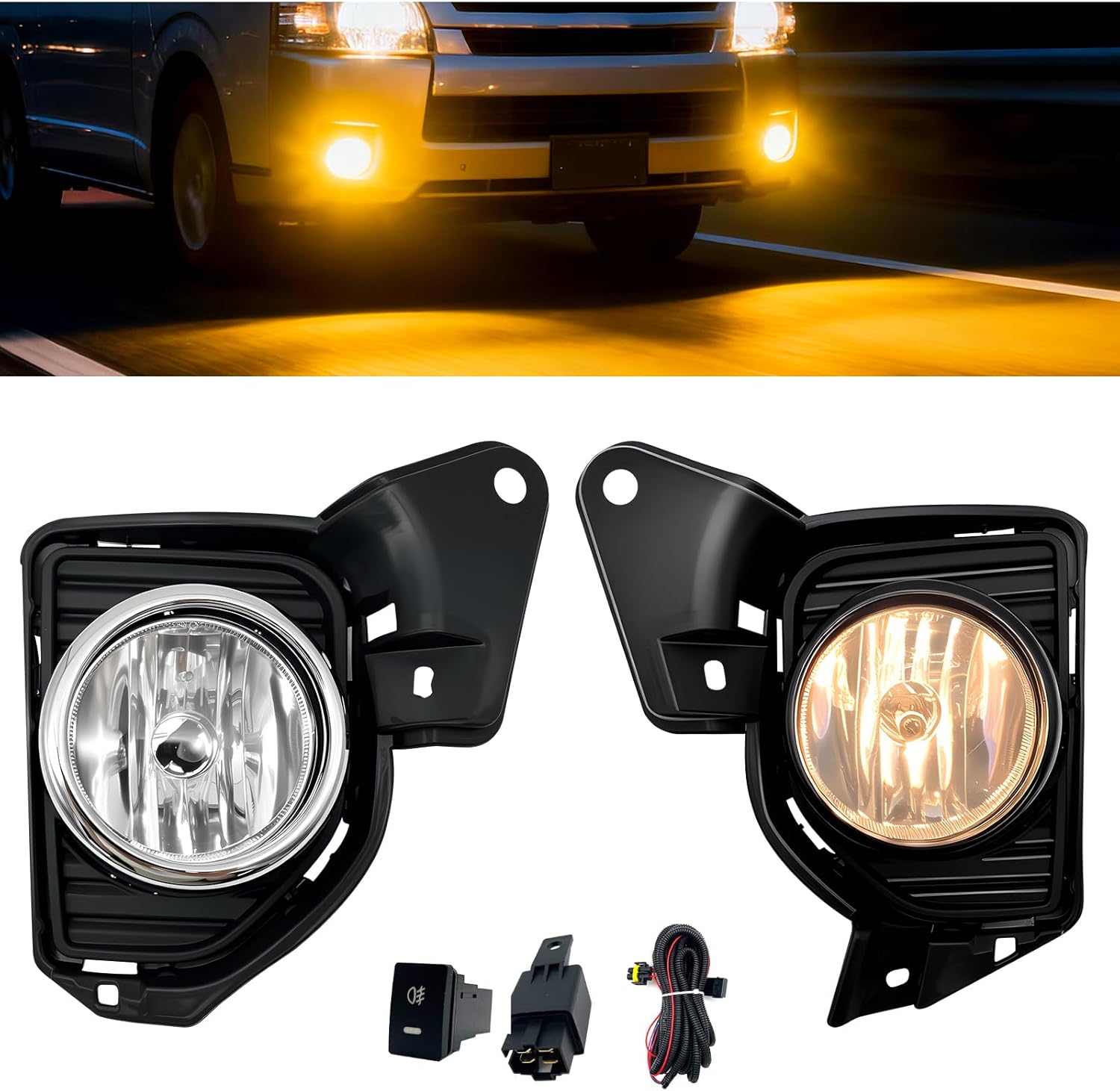 Mcooo Fog Lights Compatible with 2014-2018 Toyota Hiace Bumper Driving Fog Lamps Assemblies with Switch and Wiring Harness
