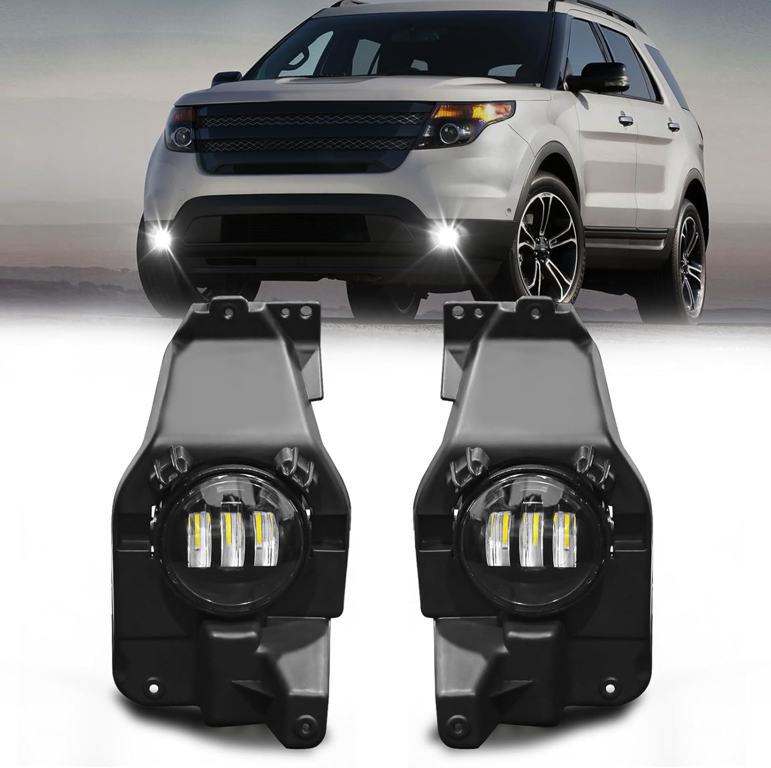 Mcooo LED Fog Lights Assembly Compatible with 2013 2014 2015 Ford Explorer, Front Driving Fog Lamps Clear Lens Replacement Kit, DOT Certified - 1 Pair