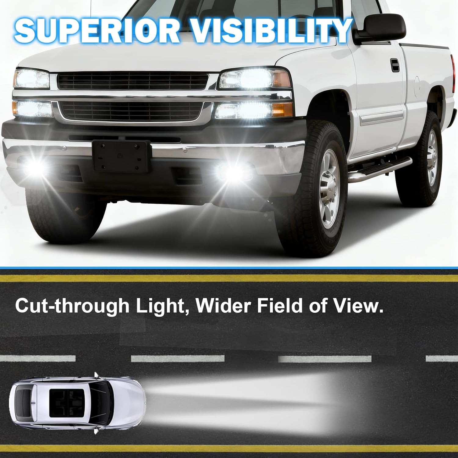 MCOOO LED Fog Lights Assembly for 1999-2002 Chevrolet Silverado 1500/2500, 2001-2002 Silverado 1500HD/2500HD/3500, 2000-2006 Tahoe/Suburban 1500/2500 – Front Bumper Driving Fog Lamps Replacement