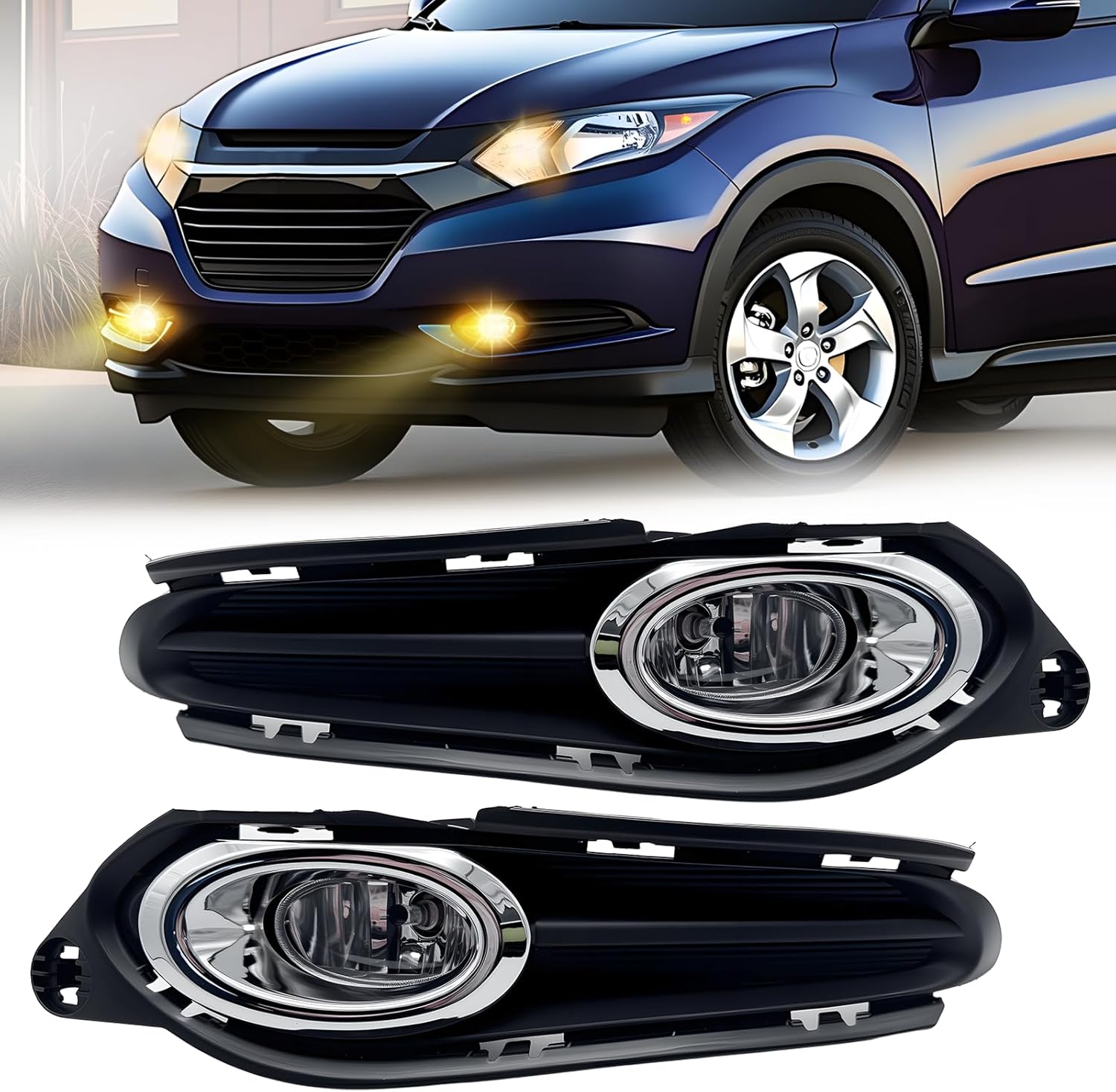 Mcooo Fog Lights Assembly Compatible With 2015 2016 2017 2018 2019 2020 2021 2022 2023 HR-V/VEZE Front Bumper Driving Fog Lamp Light Kits