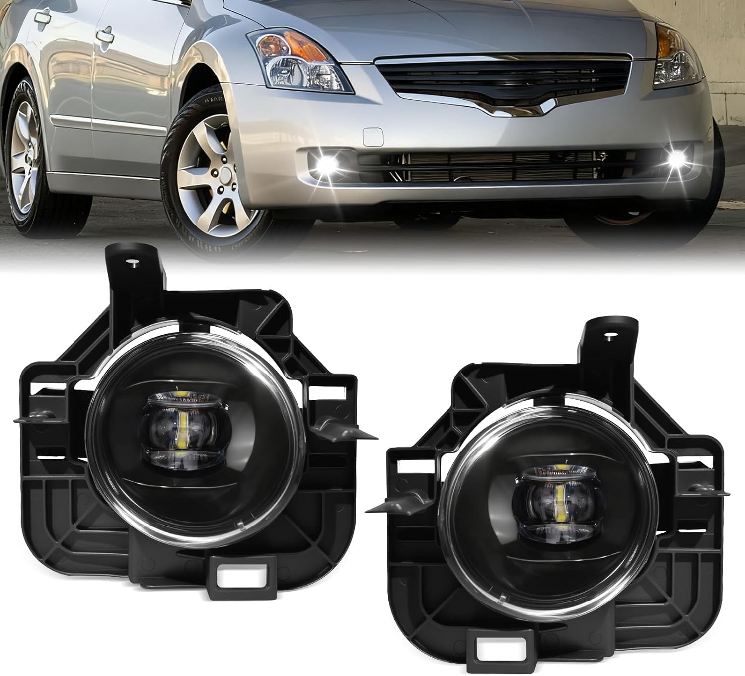 mcooo LED Fog Lights, Compatible with Nissan Altima Sedan 2007 2008 2009, Front Bumer Driving Light Fog Lamp Assembly Kit with Wiring Harness, Switch,Plug and Play
