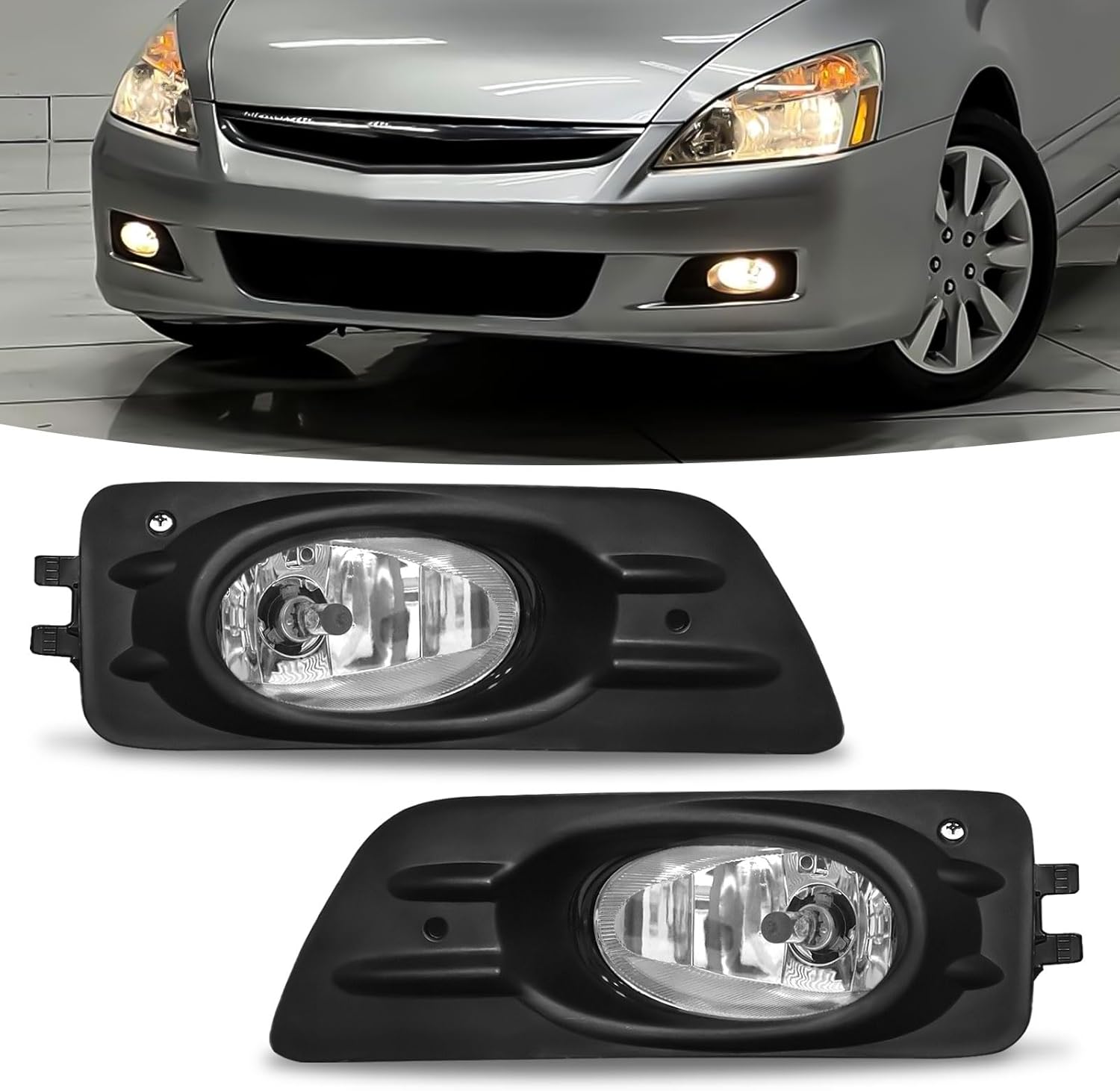 Mcooo Halogen Fog Light for 2006 2007 Honda Accord Sedan,Front Bumer Fog Lamp Kit with Wiring Harness, Switch,Plug and Play
