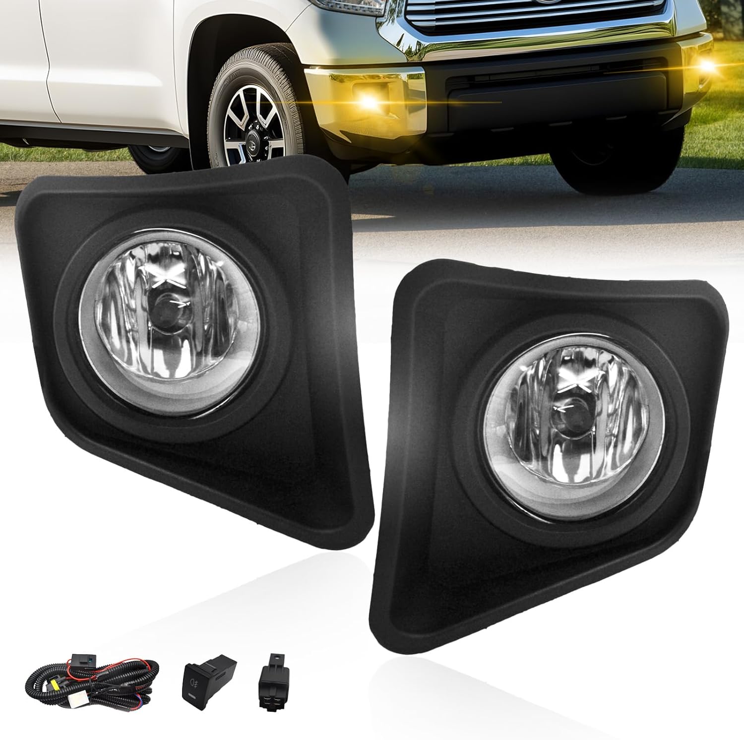Mcooo Driving Bumper Fog Lights for 2014-2021 Toyota Tundra with H11 12V 55W Halogen Bulbs & Switch and Wiring Kit (Clear Lens)