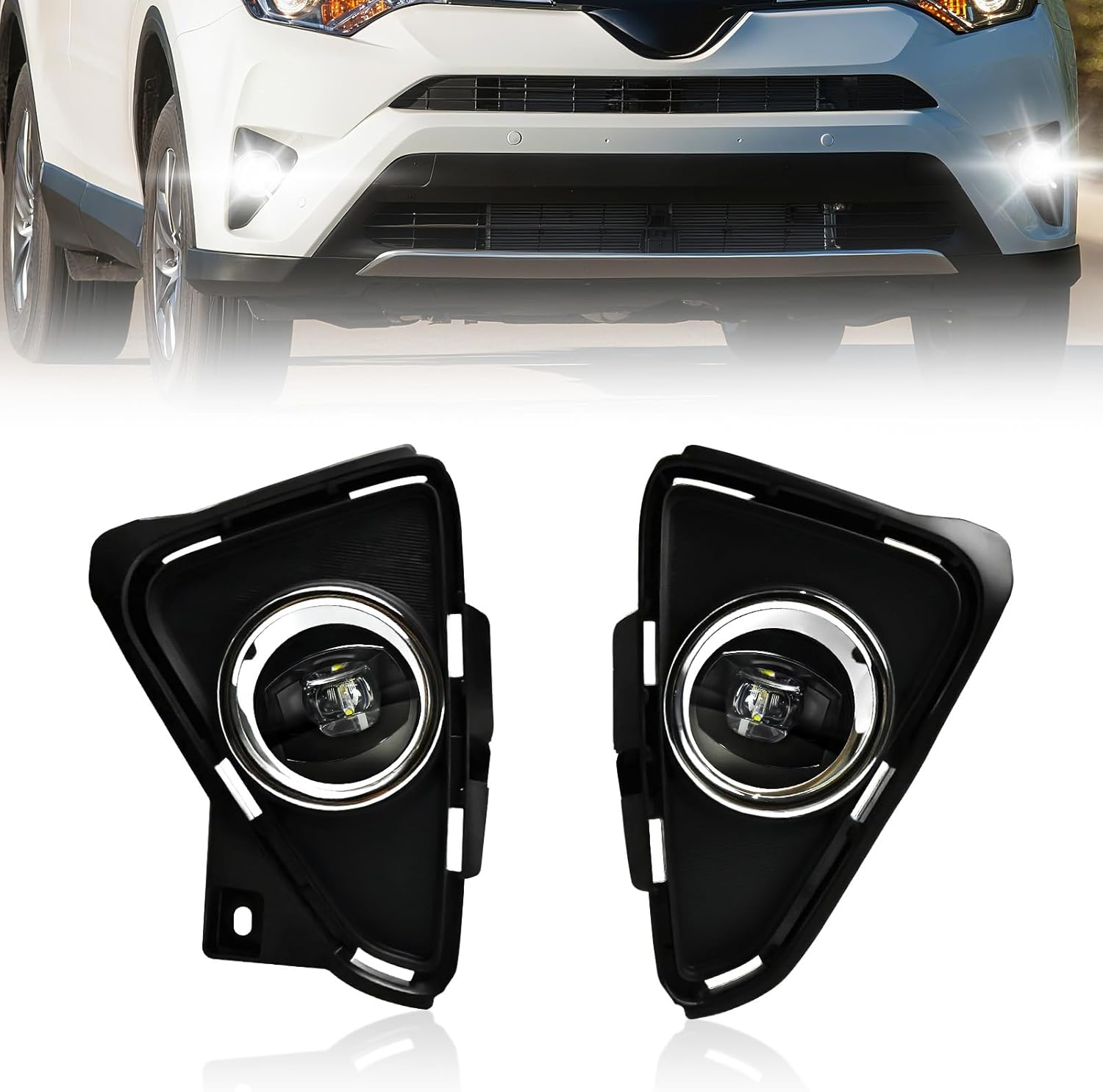 MCOOO LED Fog Lights for 2016 2017 2018 Toyota RAV4,1 Pair Front Driving Fog Lamps Kits with Wiring Harness Switch,Clear Lens