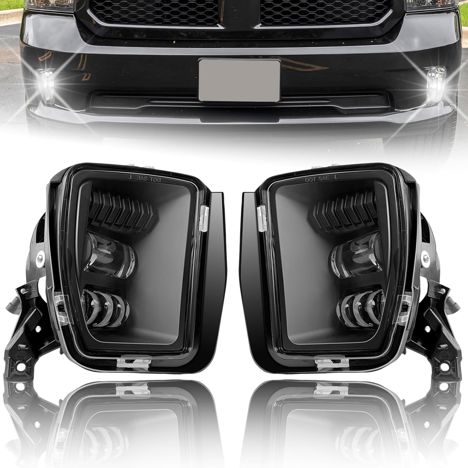 Mcooo LED Fog Light fit for 2013 2014 2015 2016 2017 2018 Dodge Ram 1500 Pickup 2019 2020 2021 RAM 1500 Classic(Not Fit for Rebel Model) Fog Lamps With Black Trim