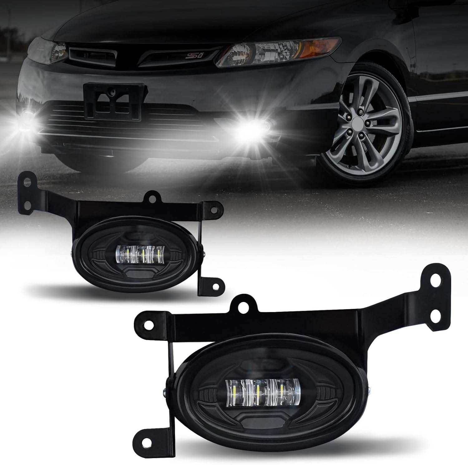 Mcooo LED Fog Lights for 2006 2007 2008 Honda Civic Coupe 2DR,Front Bumper Driving Light kit,Fog Lamp Assembly Replacement with Switch,Wiring Harness,Plug and Play