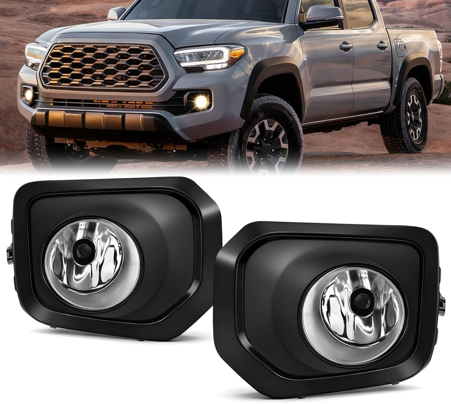 Mcooo Halogen Fog Lights,Compatible with 2016-2023 Toyota Tacoma(Fits SR,SR5 Model Only), Front Bumper Driving Light, with Wiring Harness, Switch,Easy to Install (Black Bezels)