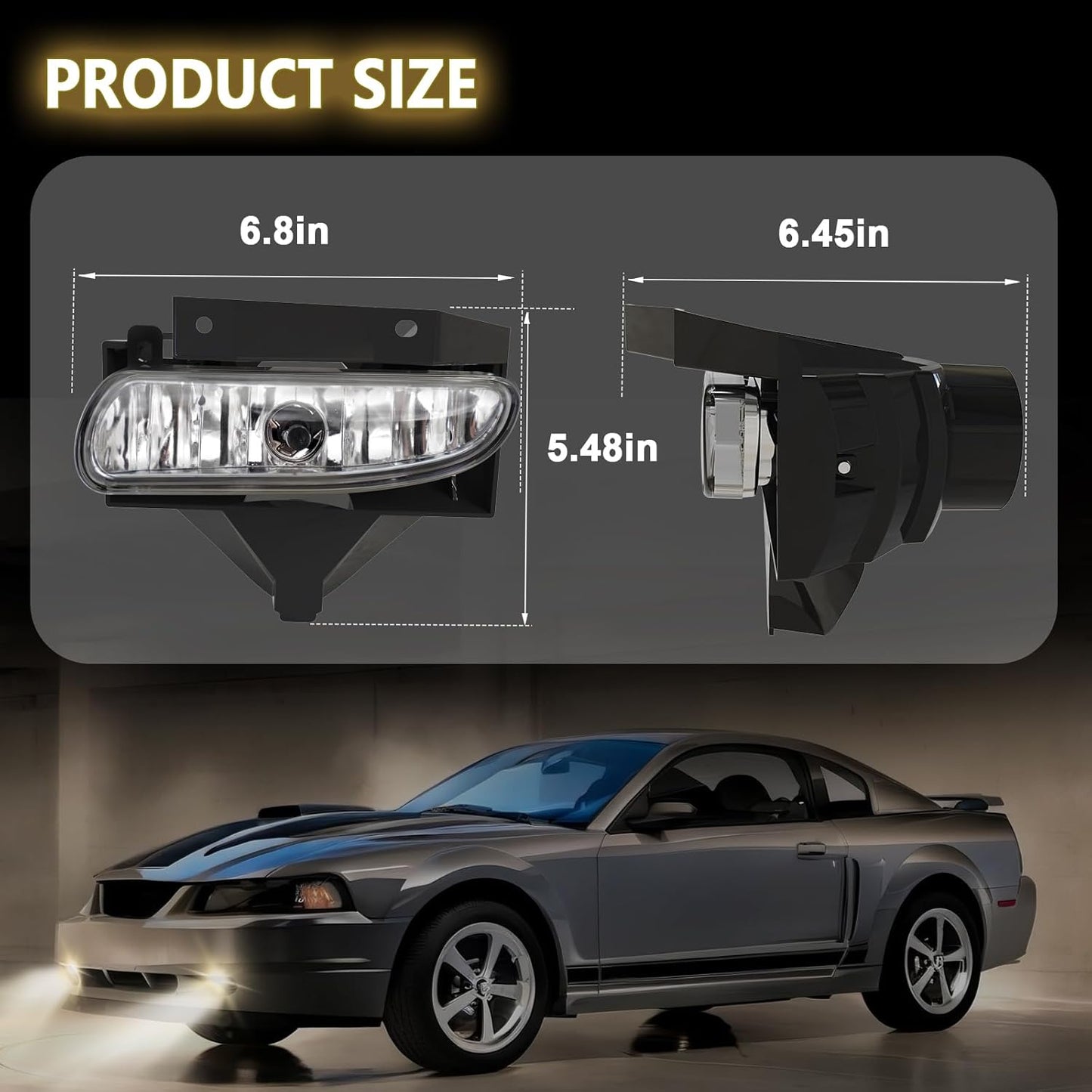 mcooo Fog Lights Assembly Compatible with 1999-2004 Ford Mustang, Bumper Driving Fog lamp Assembly Replacement (Halogen Fog Lights)