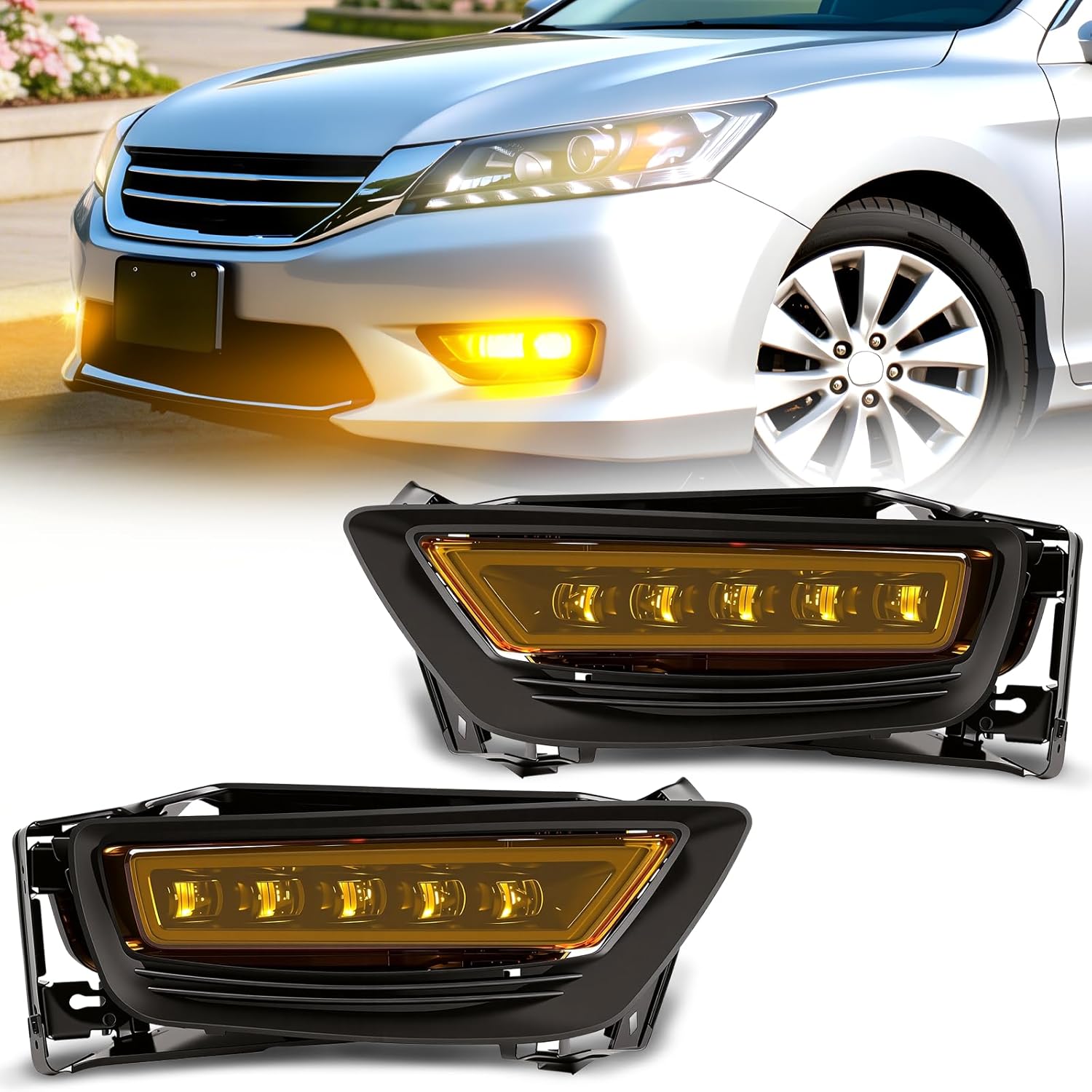 2013-2015 Honda Accord 4-Door Sedan LED Fog Lights | with Switch & Wiring Harness | Clear Lens