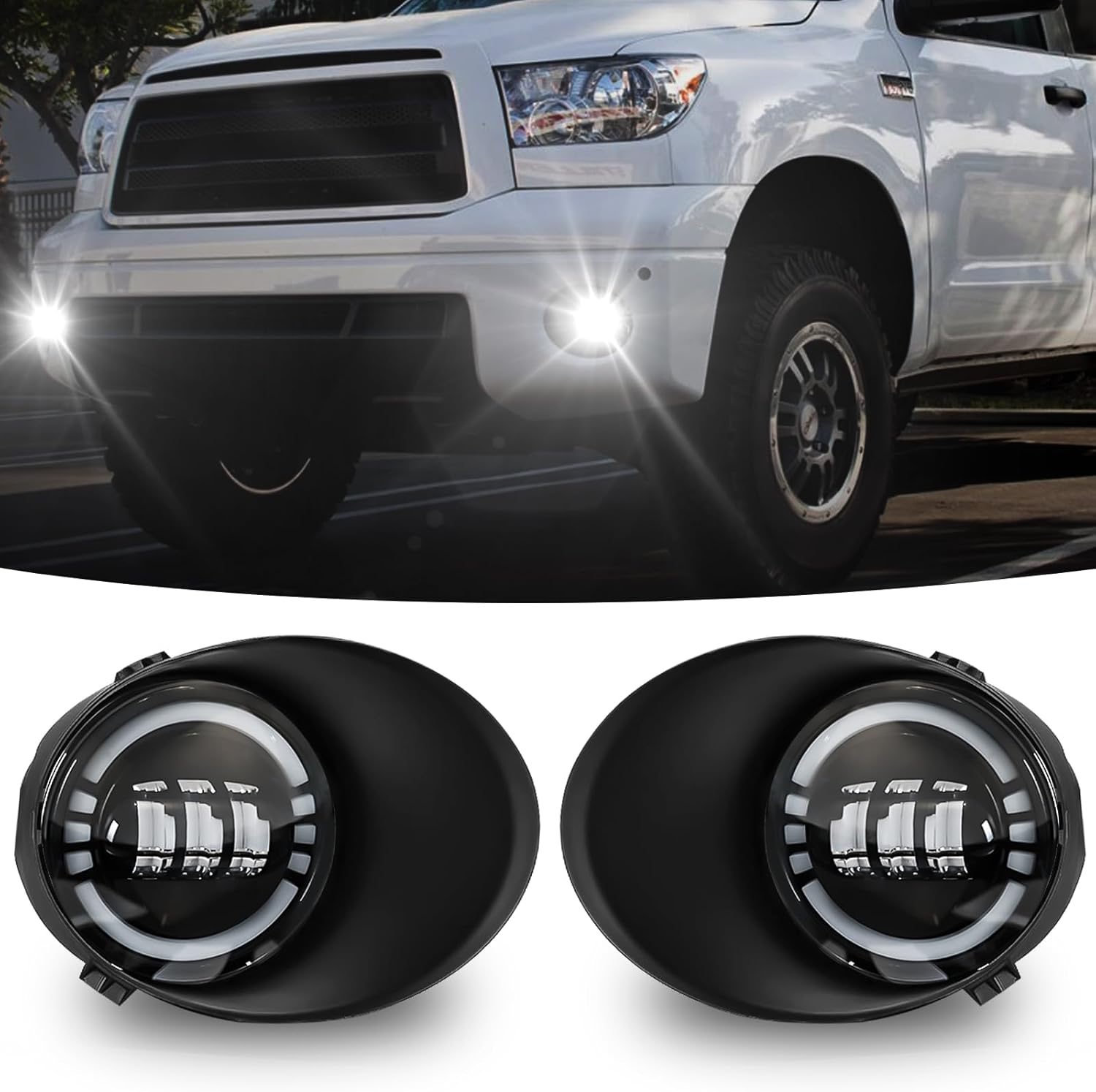 Mcooo LED Fog Lights for Toyota Tundra 2007-2013, Front Driving Fog Lamps Assembly Replacement Kit, Clear Lens（1 Pair）
