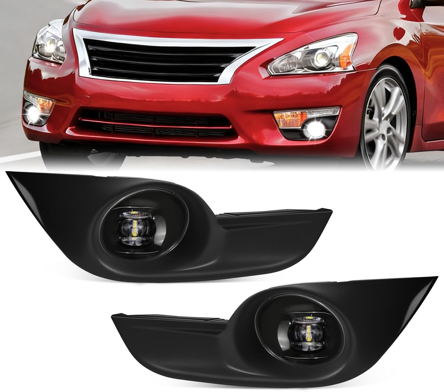 Mcooo LED Fog Lights,Compatible with Nissan Altima Sedan 2013 2014 2015,Front Bumer Driving Light Fog Lamp Assembly Kit with Wiring Harness, Switch,Plug and Play