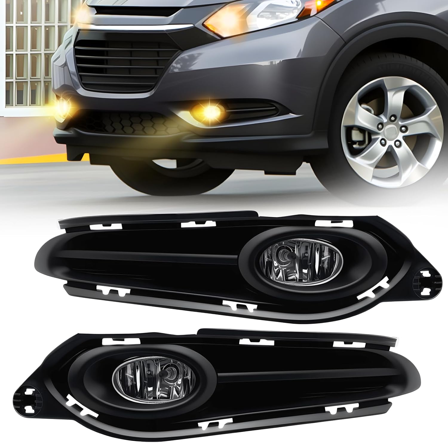 Mcooo Fog Lights Assembly Compatible With 2015 2016 2017 2018 2019 2020 2021 2022 2023 HR-V/VEZE Front Bumper Driving Fog Lamp Light Kits