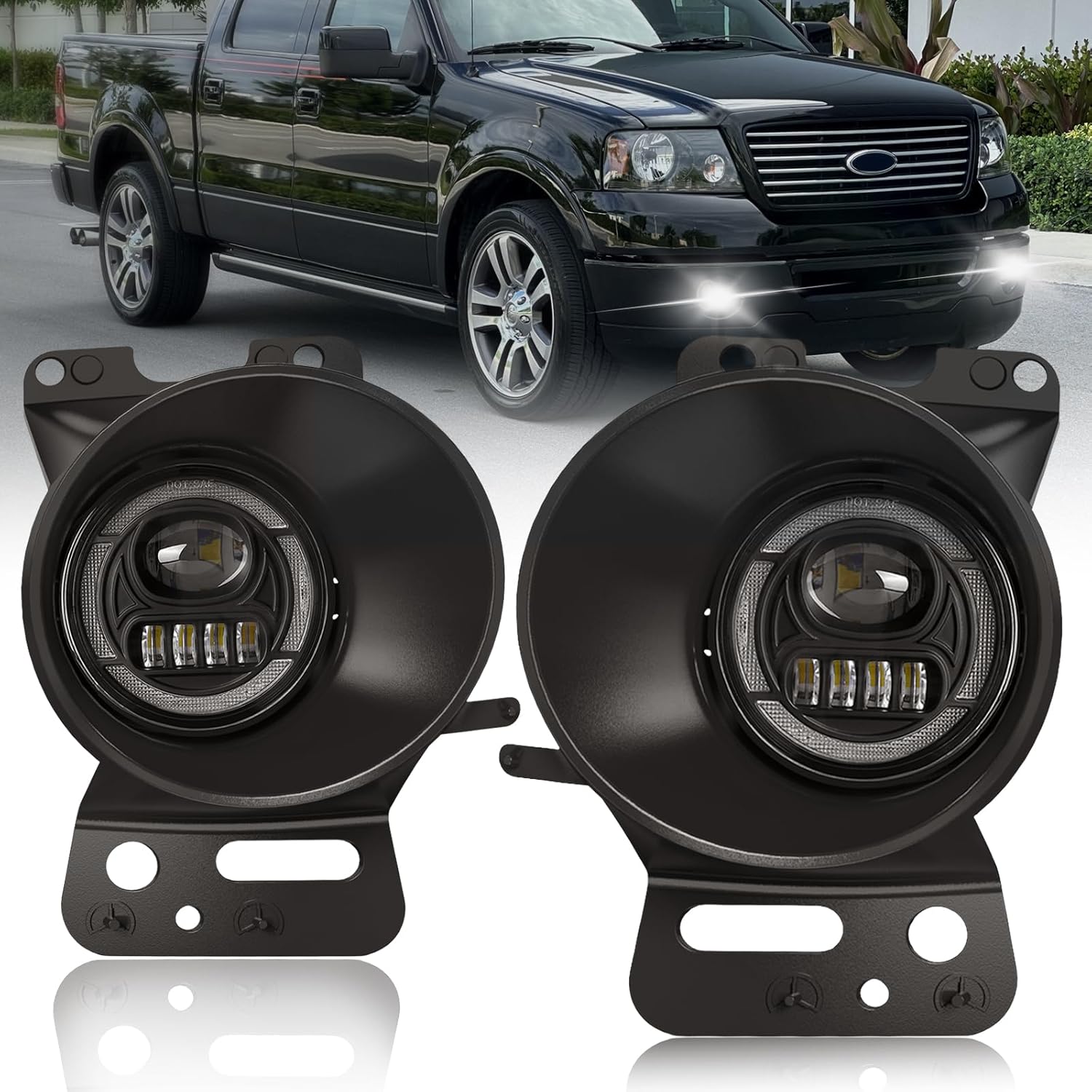 MCOOO Ultra-Bright LED Fog Lights with DRL and Turn Signals Fit for 2005 2006 2007 2008 Ford F150, 2006-2010 Lincoln Mark LT, Front Driving Fog Lamps Assembly, DOT Certified - 1 Pair