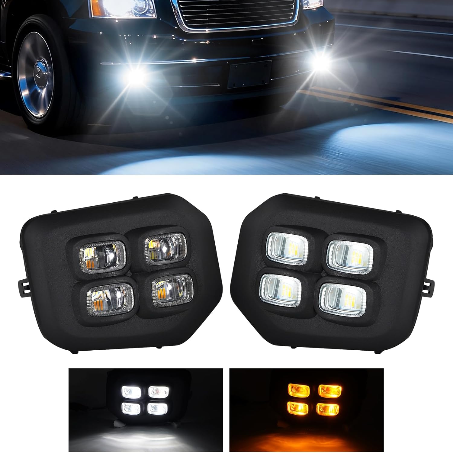 Mcooo LED 4 eyes Fog Lights Assembly Kit for 2016 2017 2018 2019 2020 2021 2022 2023 Toyota Tacoma(Fits SR,SR5 Model Only), White DRL Fog Light Yellow Turn Signals for Tacoma