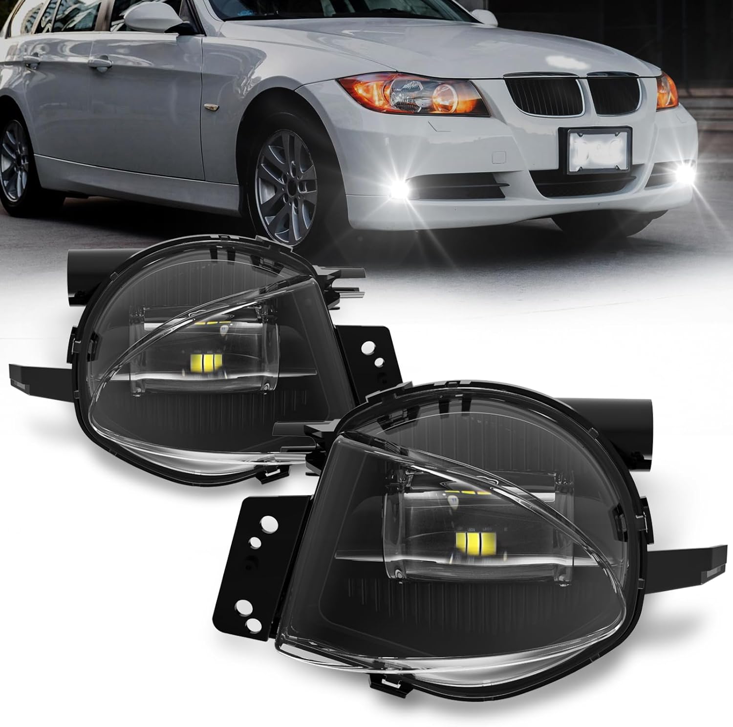 Mcooo LED Fog Lights Assembly for BMW 3 Series 2006-2008 (323i /325i / 325xi / 328i / 328xi / 330i / 330xi / 335i / 335xi Sedan E90 / Wagon E91) Front Driving Fog Lamp Clear Lens -1 Pair