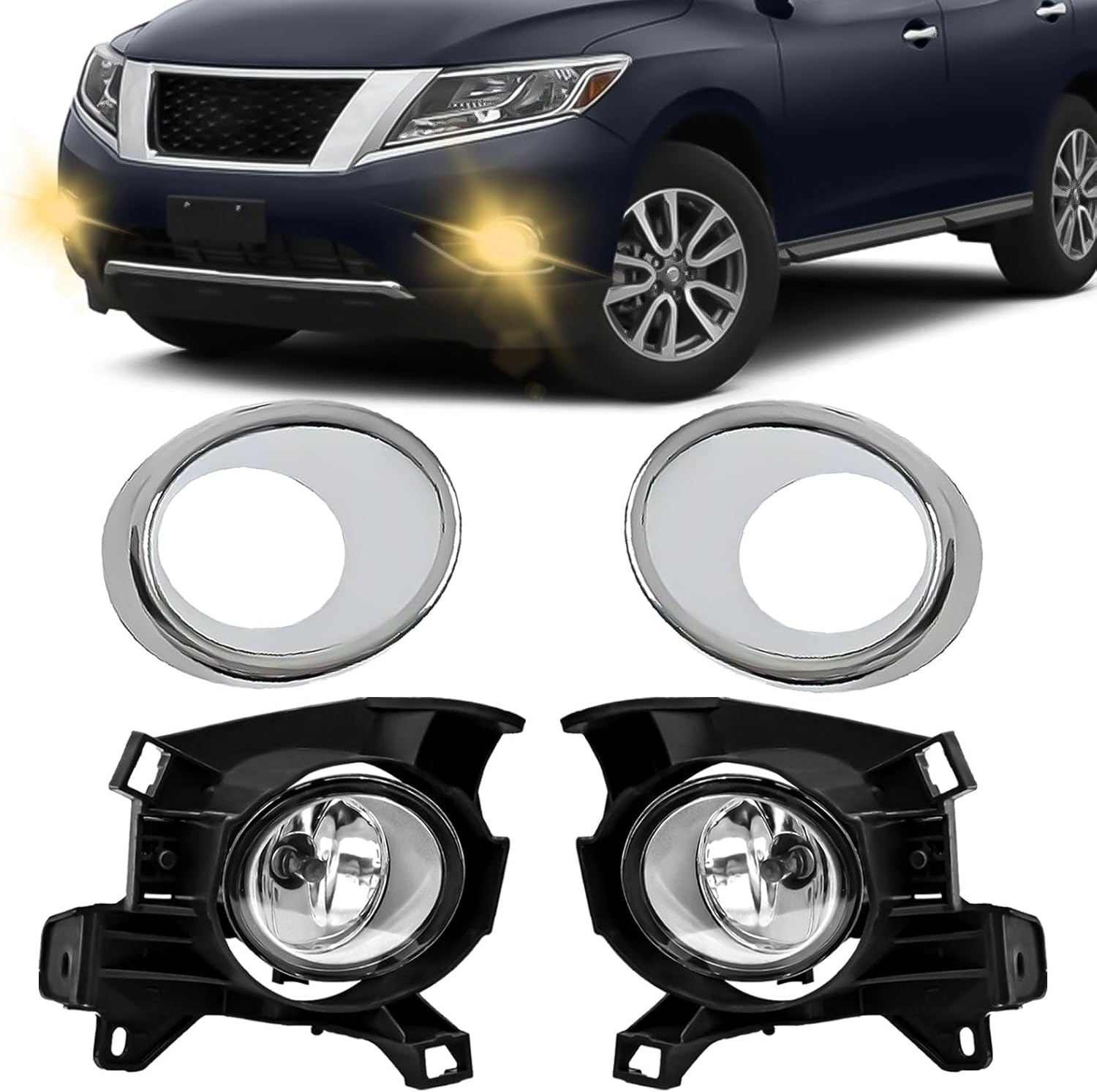 Mcooo Halogen Fog Lights, Compatible with 2013-2016 Nissan Pathfinder,Front Bumer Driving Light Fog Lamp Assembly Kit with Wiring Harness, Switch,Plug and Play