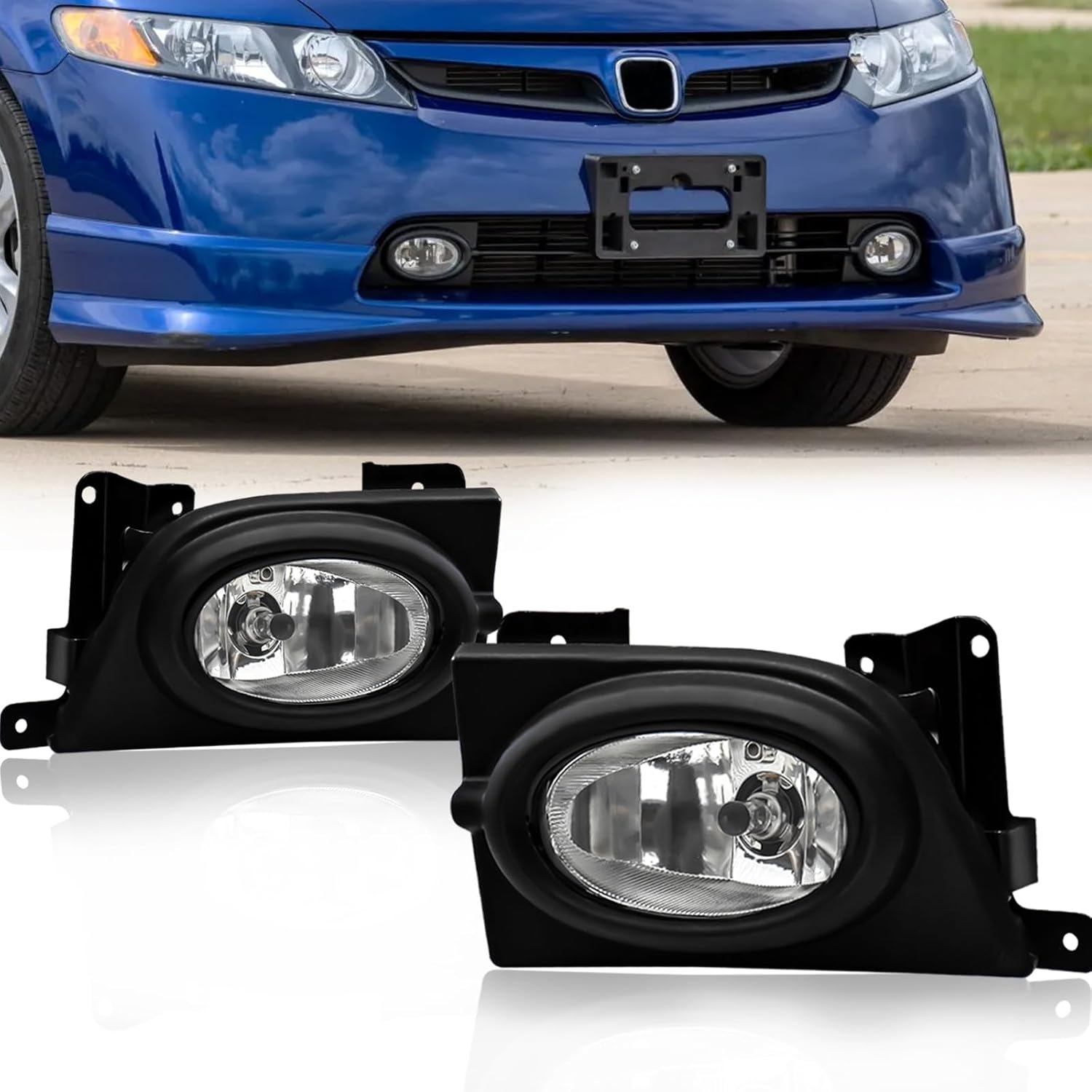 Mcooo Halogen Fog Lights Fit for 2006 2007 2008 Honda Civic 4-Door Sedan,Front Bumper Driving Light Replacement Kit, Fog Lamps Replacement with Wiring Harness,Clear Lens,Plug and Play