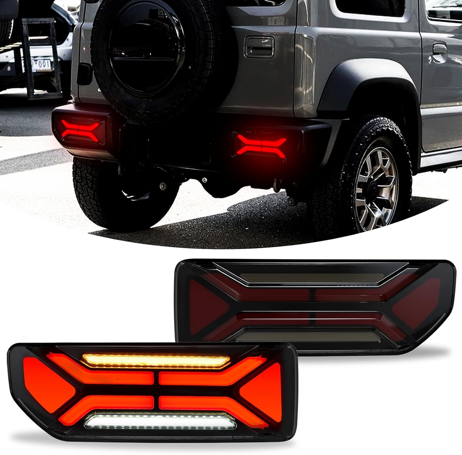 Mcooo Sequential Full LED Tail Lights for Suzuki Jimny 2019-2024, with Start Up Sequence,Dynamic Turn Signal,Unique Appearance Design, Reverse Brake Tail Lamp Rear Lights Assembly (Dumbbel)