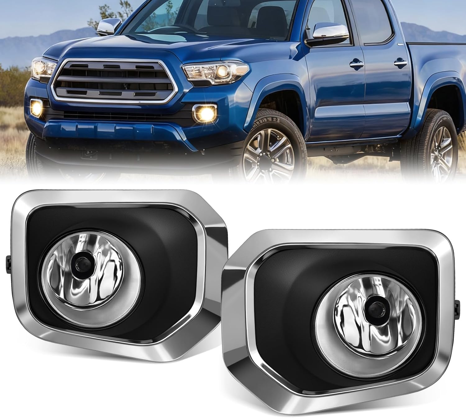 Mcooo Halogen Fog Lights,Compatible with 2016-2023 Toyota Tacoma(Fits SR,SR5 Model Only), Front Bumper Driving Light, with Wiring Harness, Switch,Easy to Install (Chorme Bezels)