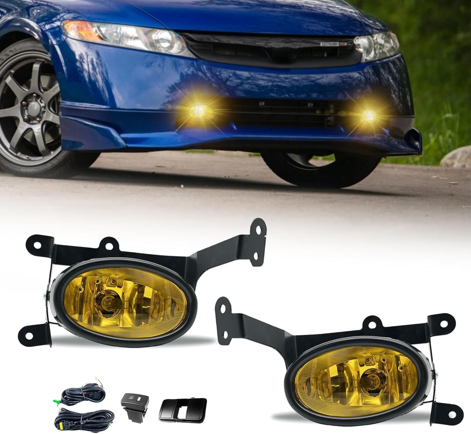 Mcooo Fog Lights Compatible with 2DR Honda Civic Coupe 2006-2008 Pair Bumper Driving Fog Lamps with H11 12V 55W Halogen Bulb (Amber Lens)