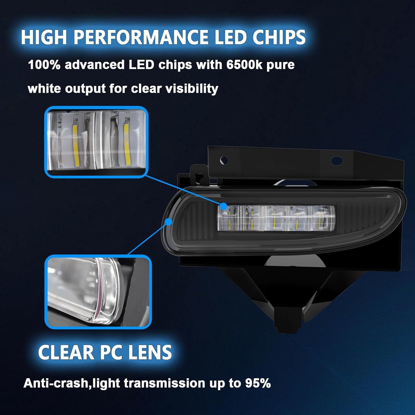 mcooo Fog Lights Assembly Compatible with 1999-2004 Ford Mustang, Bumper Driving Fog lamp Assembly Replacement (LED Fog Lights)