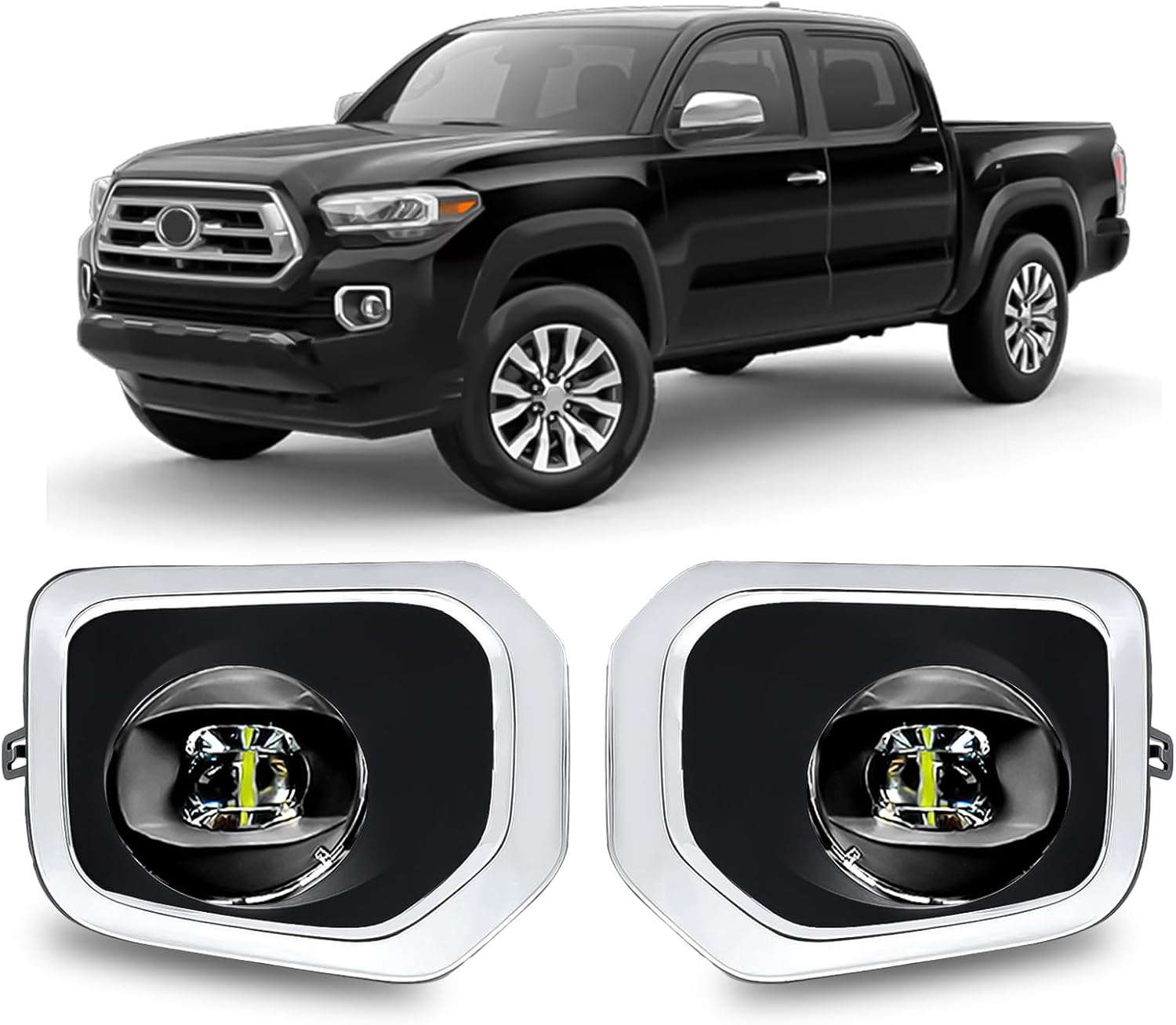 Mcooo LED Fog Lights,Compatible with 2016-2023 Toyota Tacoma(Fits SR,SR5 Model Only), Front Bumper Driving Light, with Wiring Harness, Switch,Easy to Install (Chrome Bezels)