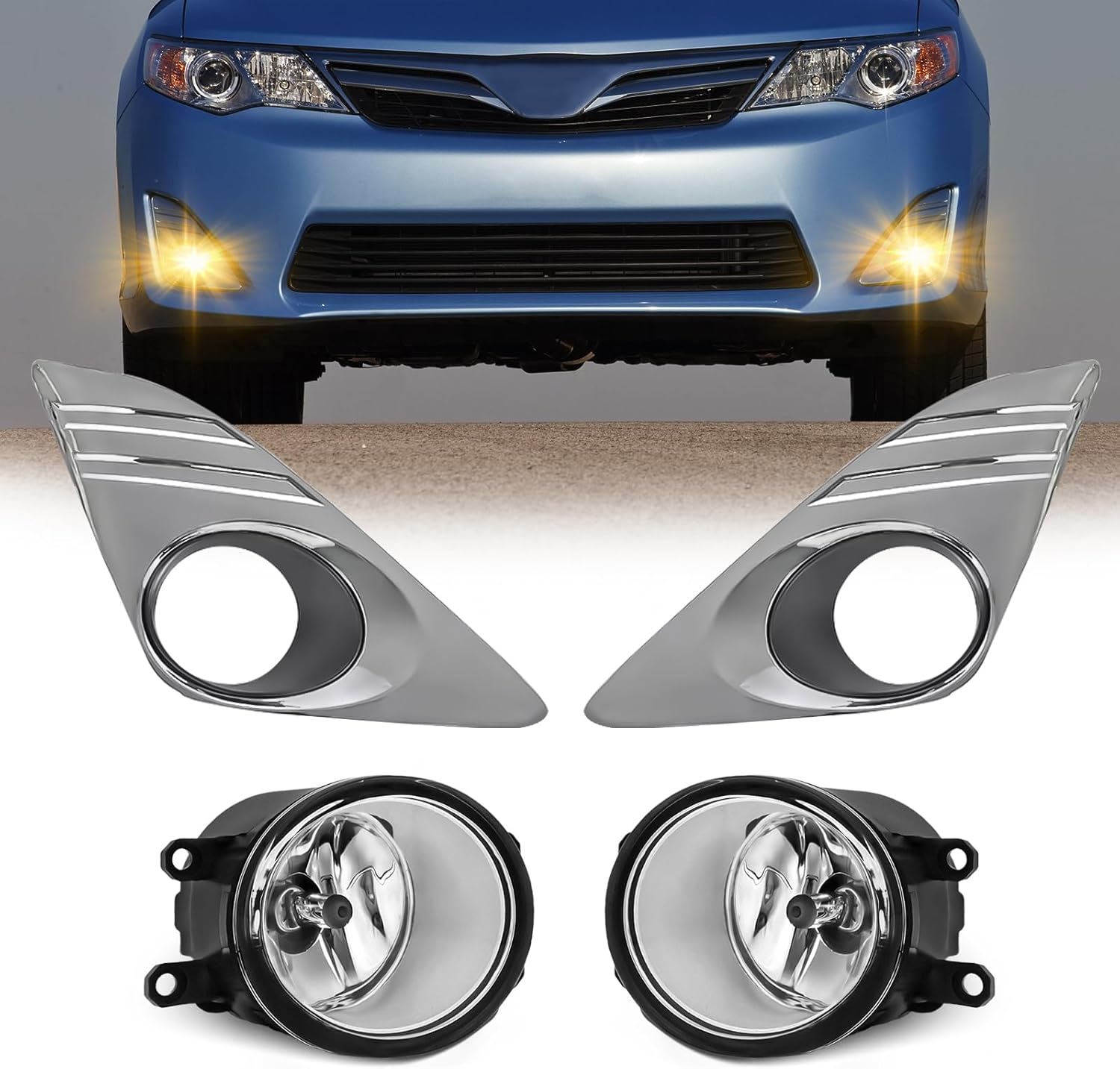 Mcooo Halogen Fog Lights for 2012 2013 2014 Toyota Camry(not for SE models),Front Bumper Driving Light kit,Fog Lamps Assembly Replacement with Switch, Wiring Harness,Plug and Play,Chorme Bezels