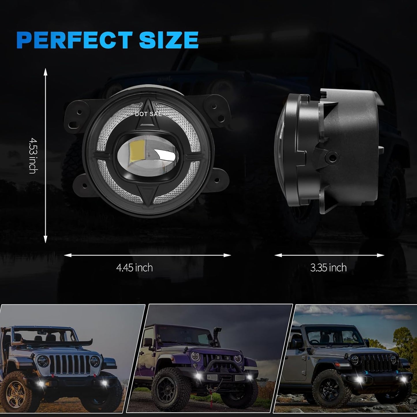 mcooo 4-Inch LED Fog Lights with Integrated DRL & Turn Signals - Perfect Fit for 2007-2018 Jeep Wrangler JK - Complete Jeep Wrangler Fog Lamp Replacement Kit (1 Pair)