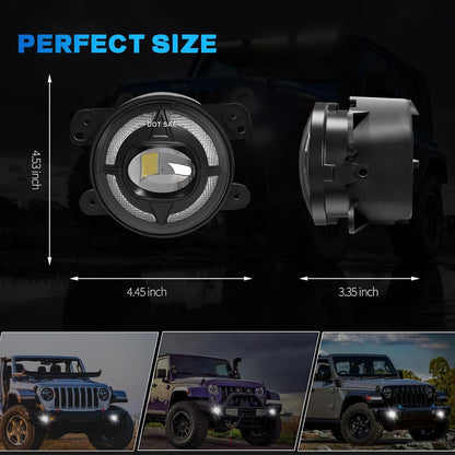 mcooo 4-Inch LED Fog Lights with Integrated DRL & Turn Signals - Perfect Fit for 2007-2018 Jeep Wrangler JK - Complete Jeep Wrangler Fog Lamp Replacement Kit (1 Pair)