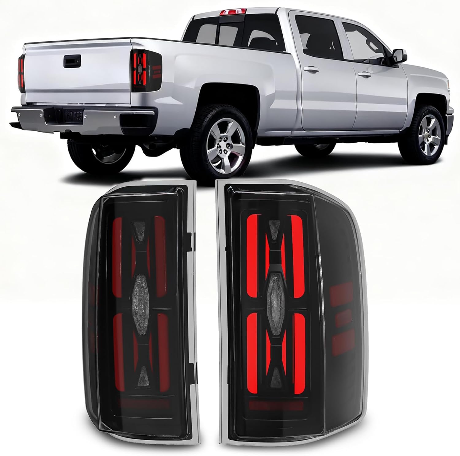 Mcooo Sequential LED Tail Lights Assemble Fits for 2007-2013 Chevy Silverado 1500& 2007-2014 Chevy Silverado 2500HD/3500HD With Start-Up Animation, Dynamic Turn Signals, Brake Light,Reverse Light-Smoked