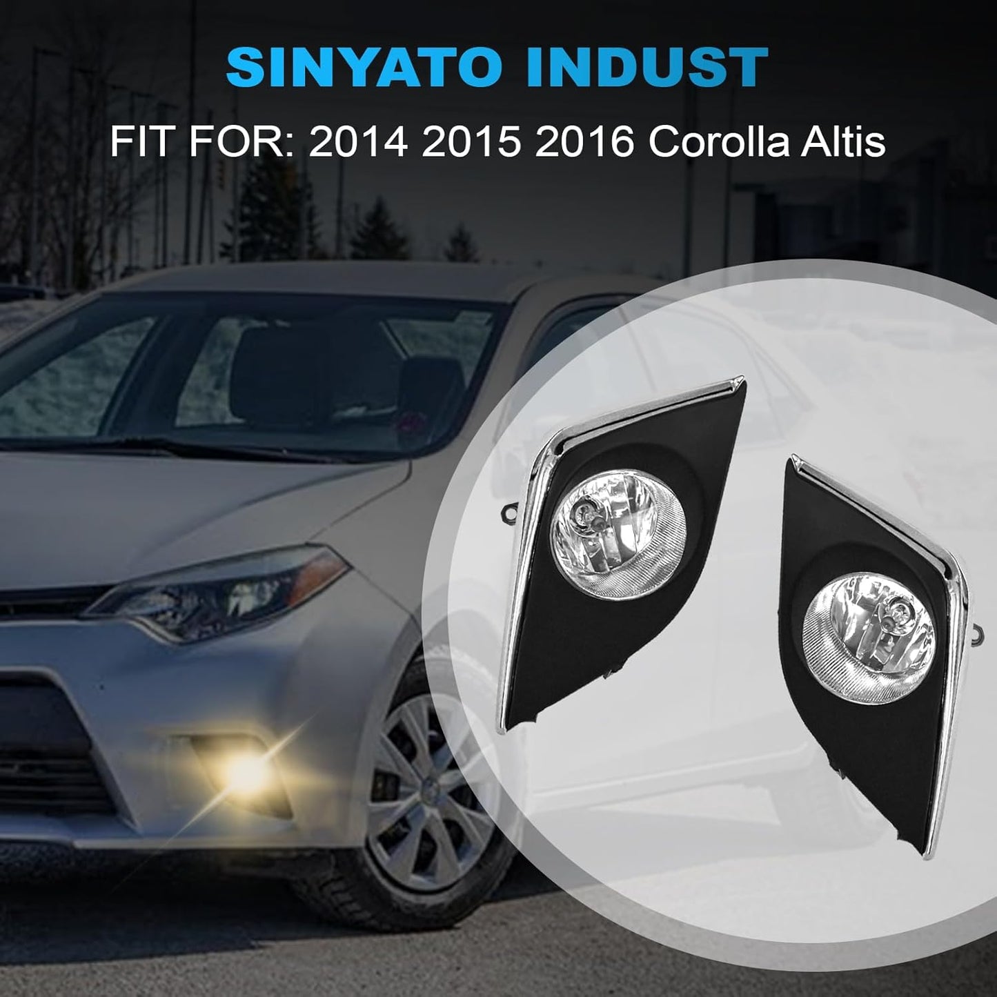 mcooo Fog Lights Assembly Compatible with 2014 2015 2016 Corolla/Altis CE ECO L LE, Bumper Driving Fog lamp Assembly Replacement (Halogen Fog Lights)