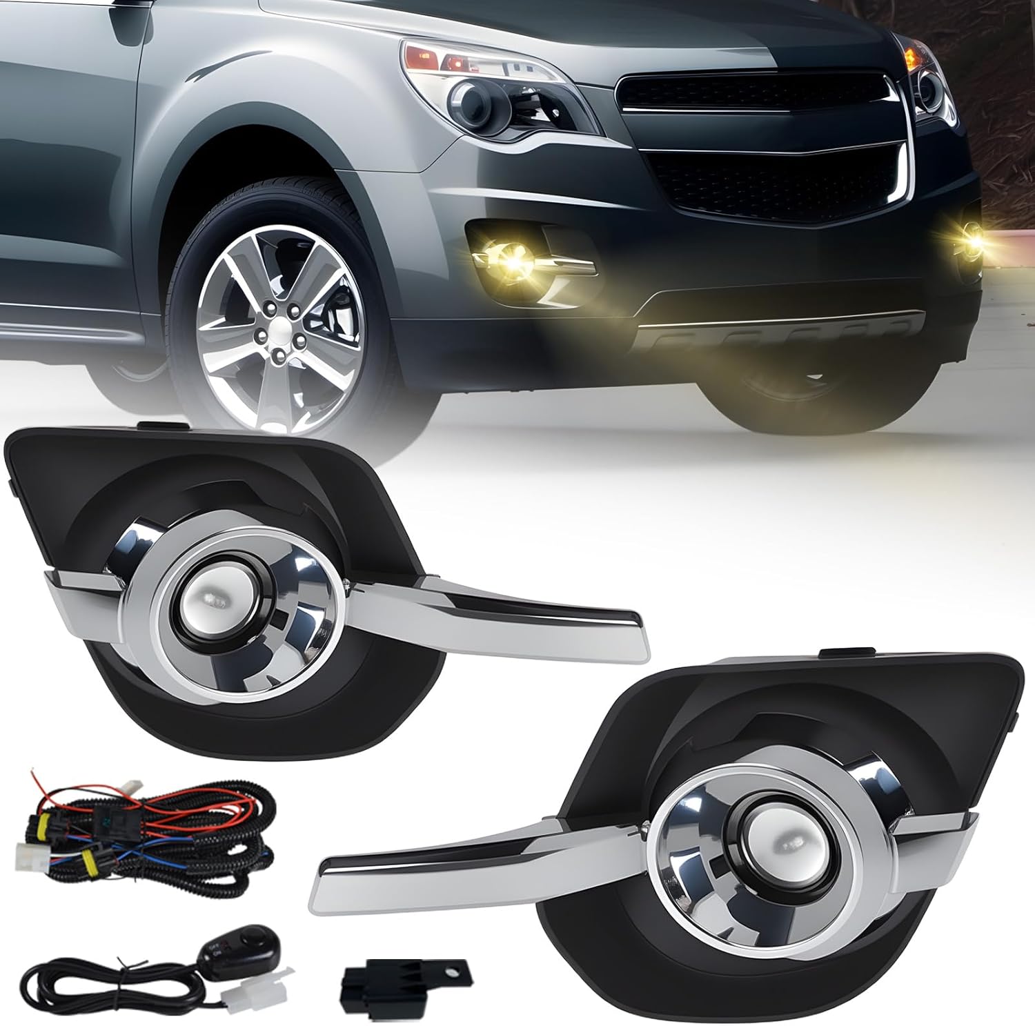 Mcooo Fog Lights Replacement for 2010 2011 2012 2013 2014 2015 2016 Equinox with H11 12V 35W Halogen Bulbs & Wiring Harness Kit (Clear Lens)