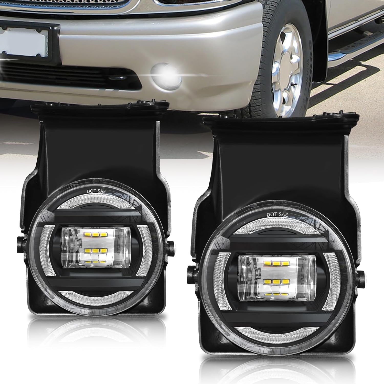 Mcooo LED Fog Lights with DRL and Turn Signals for 2003 2004 2005 2006 GMC Sierra 1500 2500 3500, Front Driving Fog Lamps Assembly Replacement Kit, DOT Certified - 1 Pair