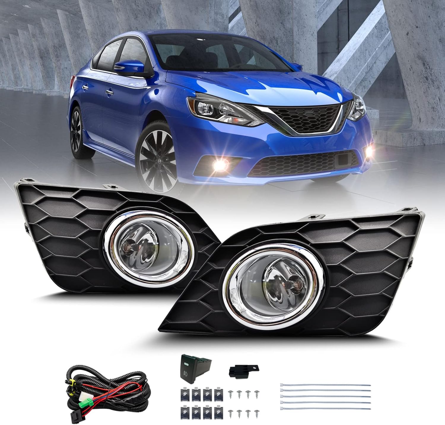 2016-2019 Nissan Sentra Fog Lights Assembly – H11 12V 55W Halogen Bulbs
