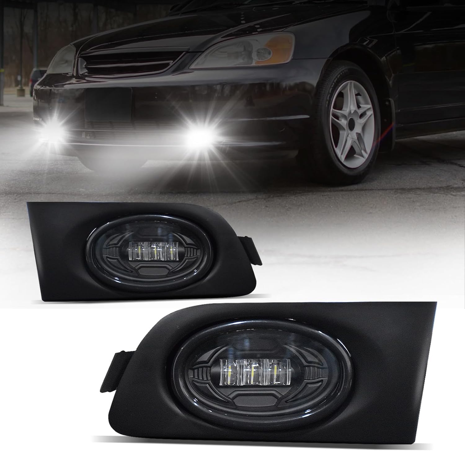 Mcooo LED Fog Lights for 2001 2002 2003 Honda Civic Coupe 2DR,Front Bumper Driving Light, Fog Lamps Assembly Replacement With Switch, Wiring Harness, Plug and Play