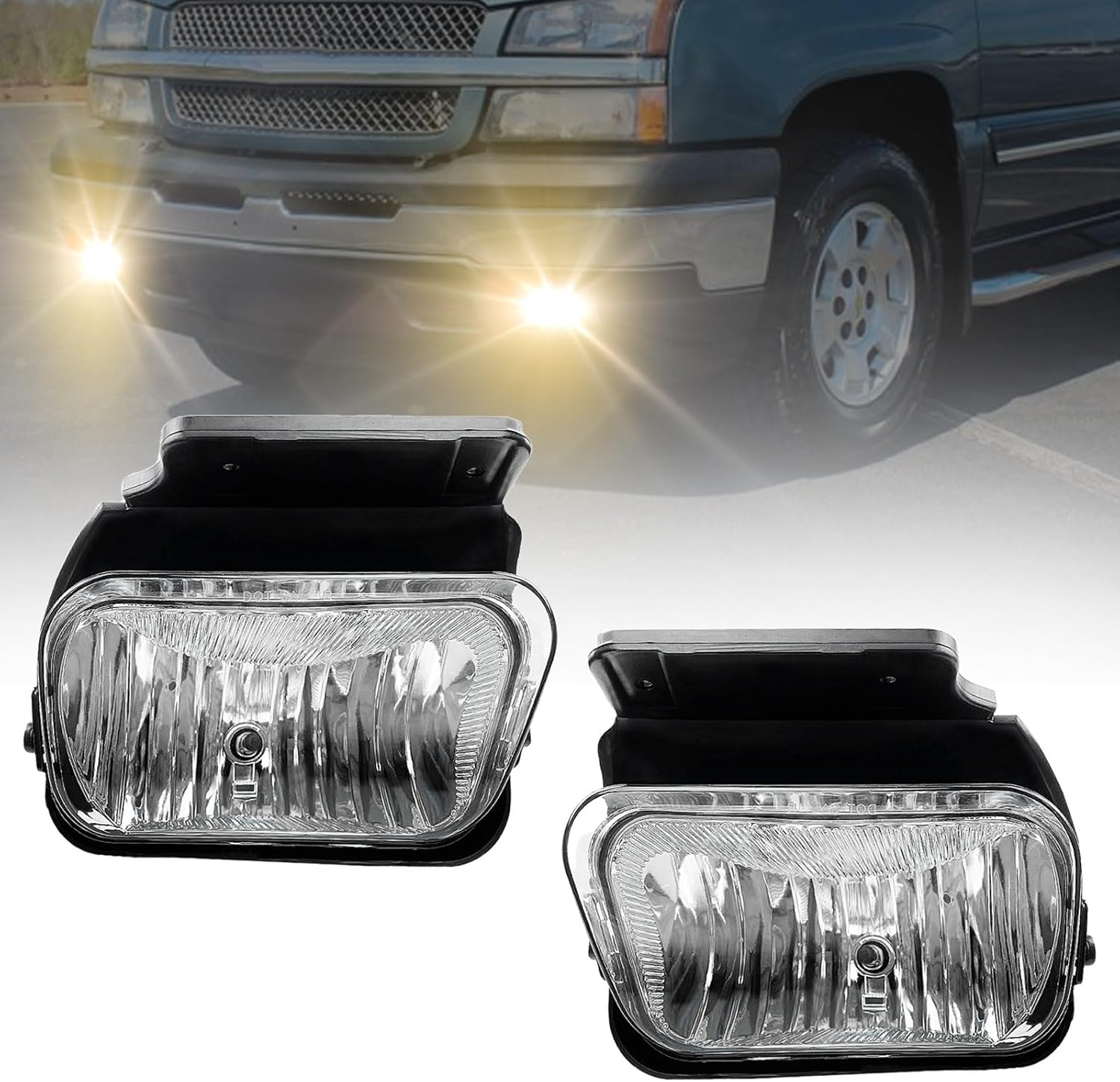 Mcooo Fog Lights Assembly Compatible With Chevy Chevrolet Silverado 2003-2007 Chevy Avalanche 2002-2006 Without Body Cladding Front Bumper Driving Fog Lamp Kits Fog Light