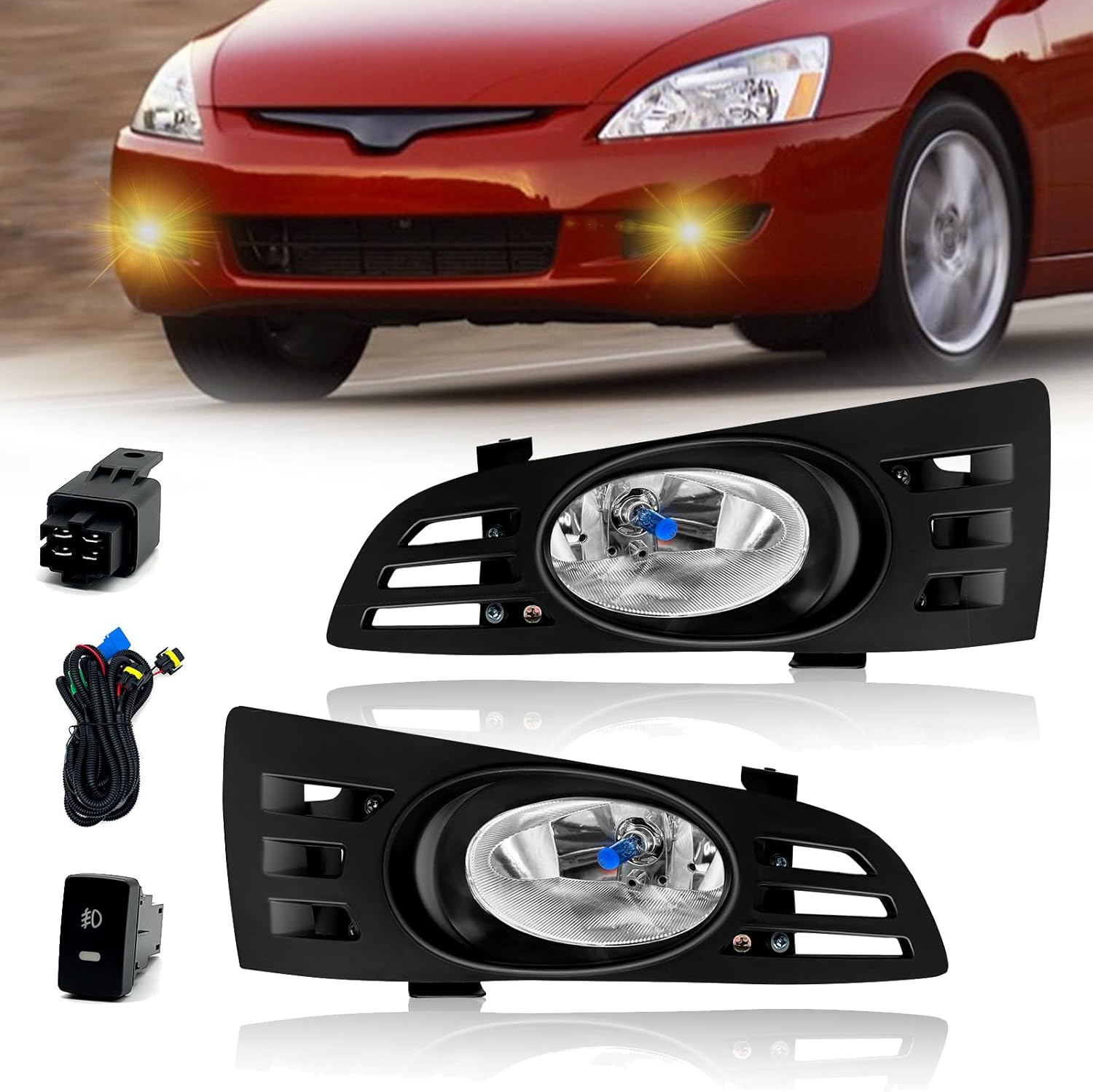 Mcooo Fog Lights Compatible with 2003 2004 2005 Honda Accord 2 Door Coupe, A Pair Of Driving Fog Lights With Wiring Harness(Clear Lens)