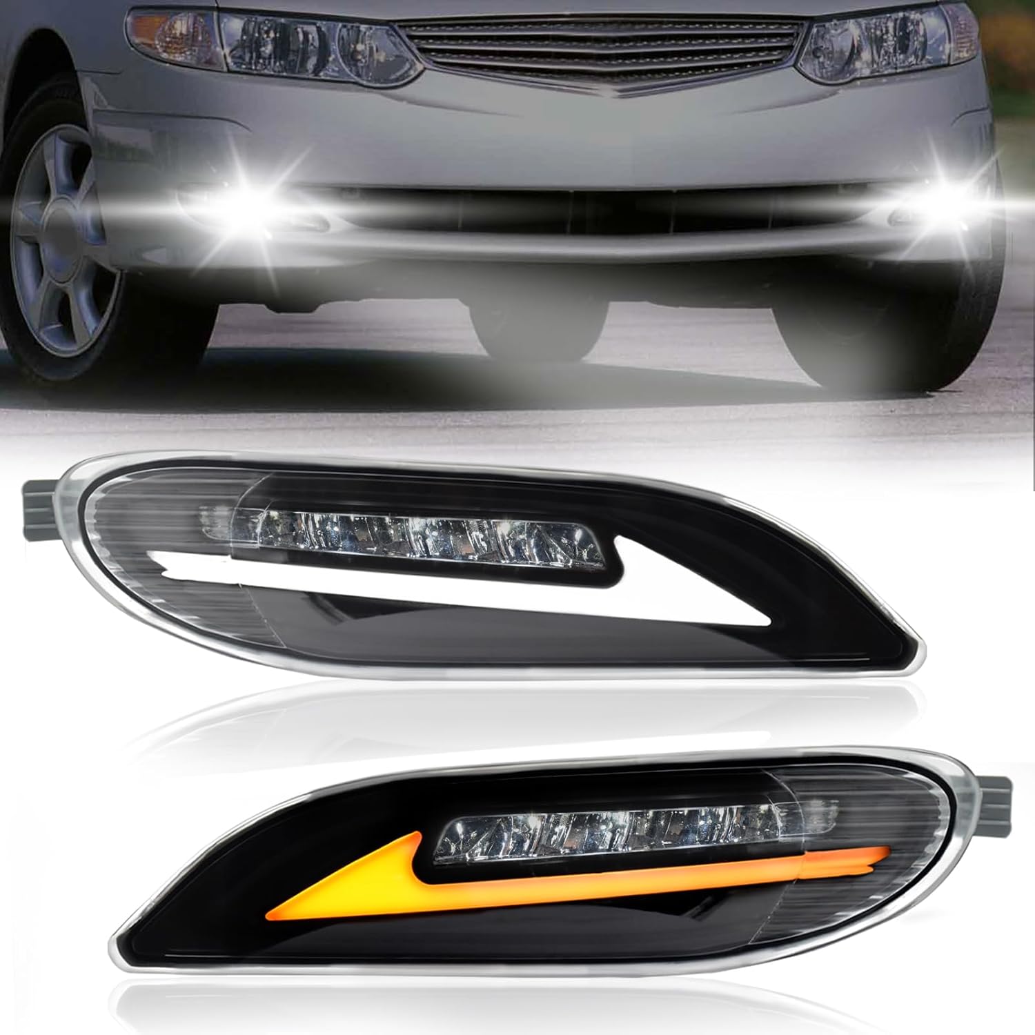 Mcooo LED Fog Lights with DRL and Dynamic Turn Signal for Toyota Camry 2002-2004/ Corolla 2005-2008/ Solara 2002-2003, Fog Lamp Assembly Replacement with Start-up Animation, 1 Pair