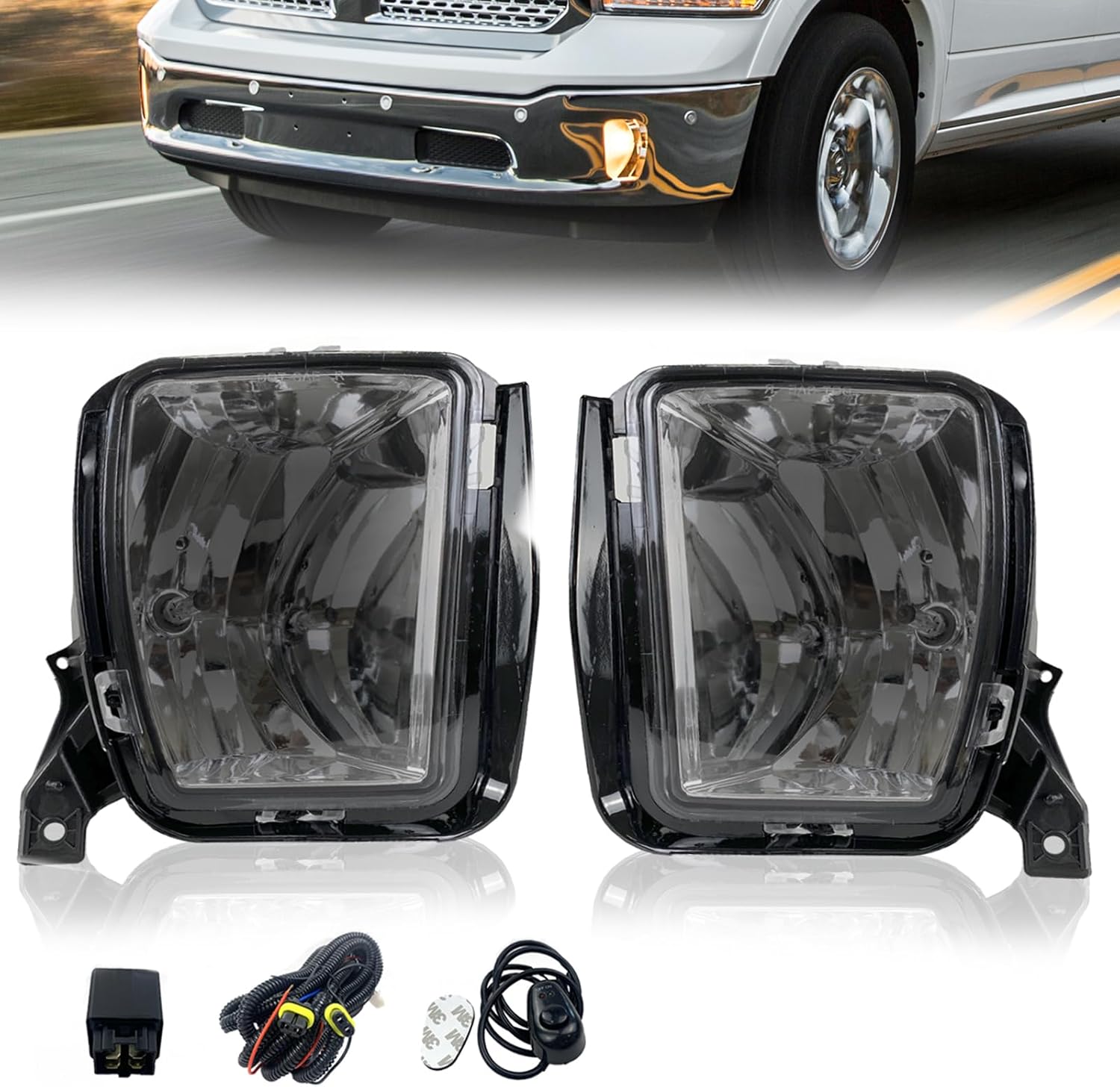 Mcooo Fog Light fit for 2013 2014 2015 2016 2017 2018 Dodge Ram 1500 Pickup 2019 2020 2021 RAM 1500 Classic(Not Fit for Rebel Model) With 9006 12V 35W Halogen Bulbs- Smoked Lens
