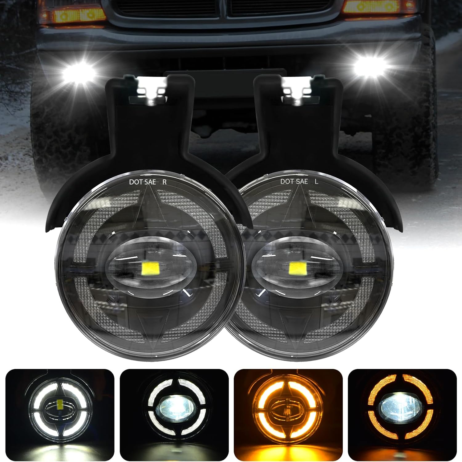 Mcooo Upgrade LED Fog Lights with Day Running Lights for 1997-2000 Dodge Dakota,1998-2000 Durango SUV Pickup Truck Front Bumper Driving Fog Lamps Replacement,Clear Lens