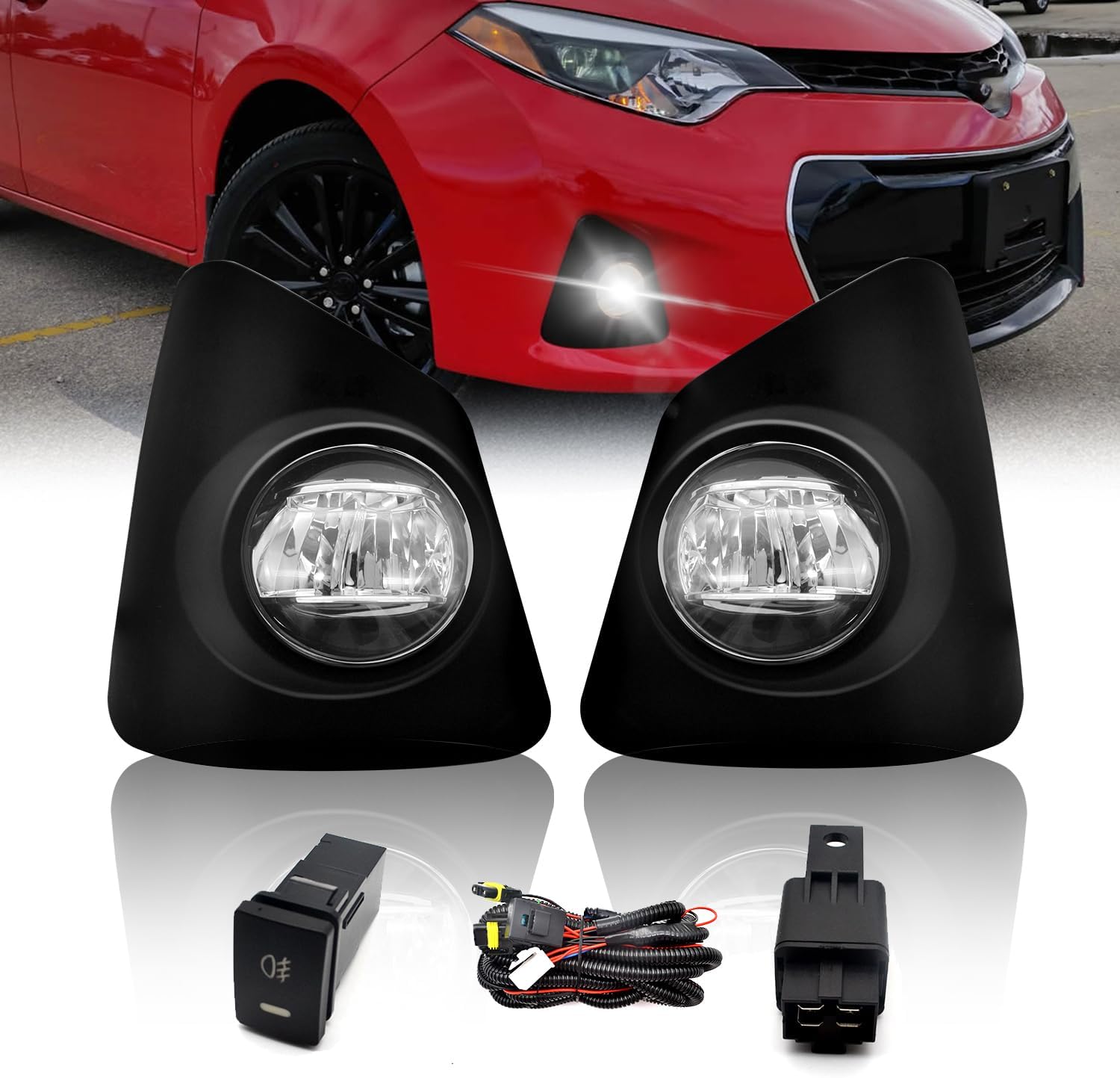 2014-2016 Toyota Corolla S/SE Front Bumper LED Fog Lights with Wiring Harness & Switch
