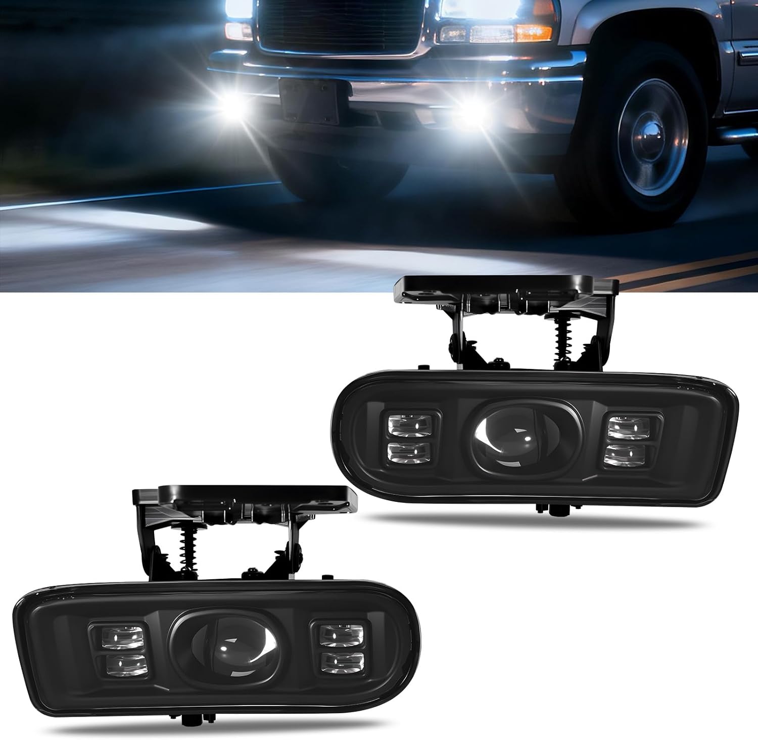 Mcooo LED Fog Lights Assembly Fit For 2000 2001 2002 2003 2004 2005 2006 GMC Yukon Pickup Truck / 1999 2000 2001 2002 GMC Sierra Fog Lamps LED2