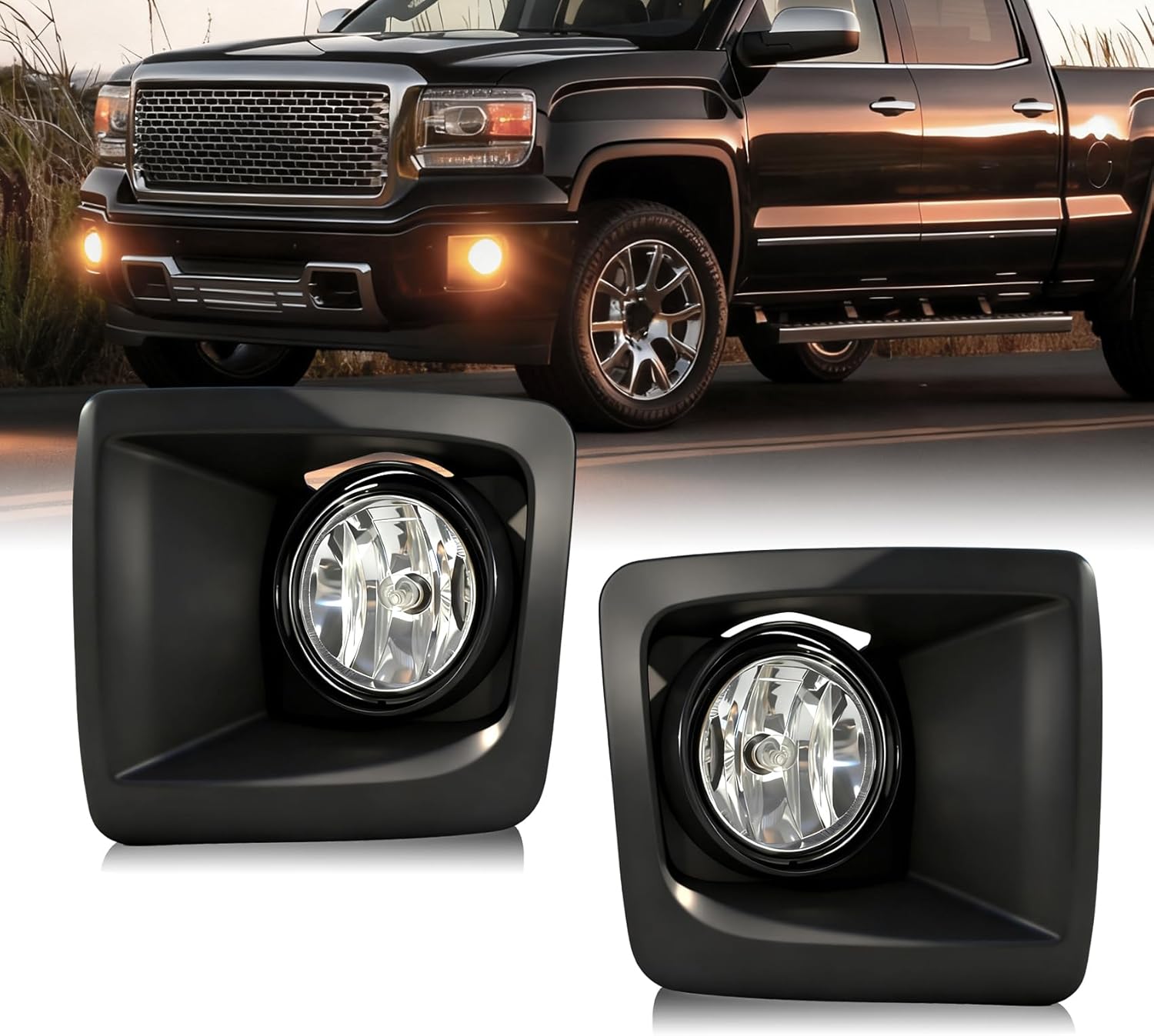 Mcooo Halogen Fog Lights-For 2014 2015 GMC Sierra 1500, Fog Lamp with Bezels,Fog Light Assembly Replacement, Waterproof, Exclude wiring harness